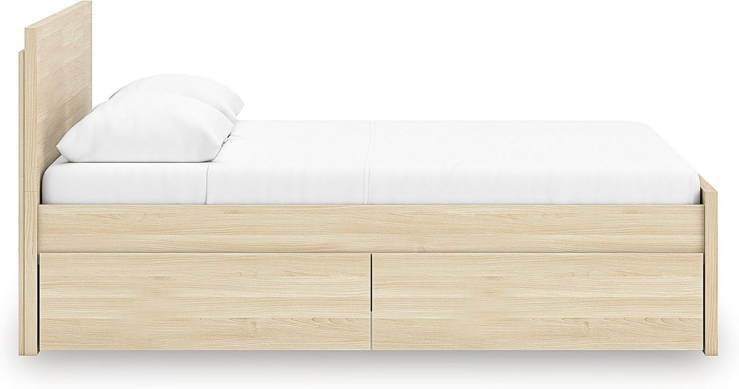imageSignature Design by Ashley Onita Contemporary Queen Panel Headboard with Adjustable Height Wood and Decorative Laminate 3953quot High Solid White FinishLight Brown