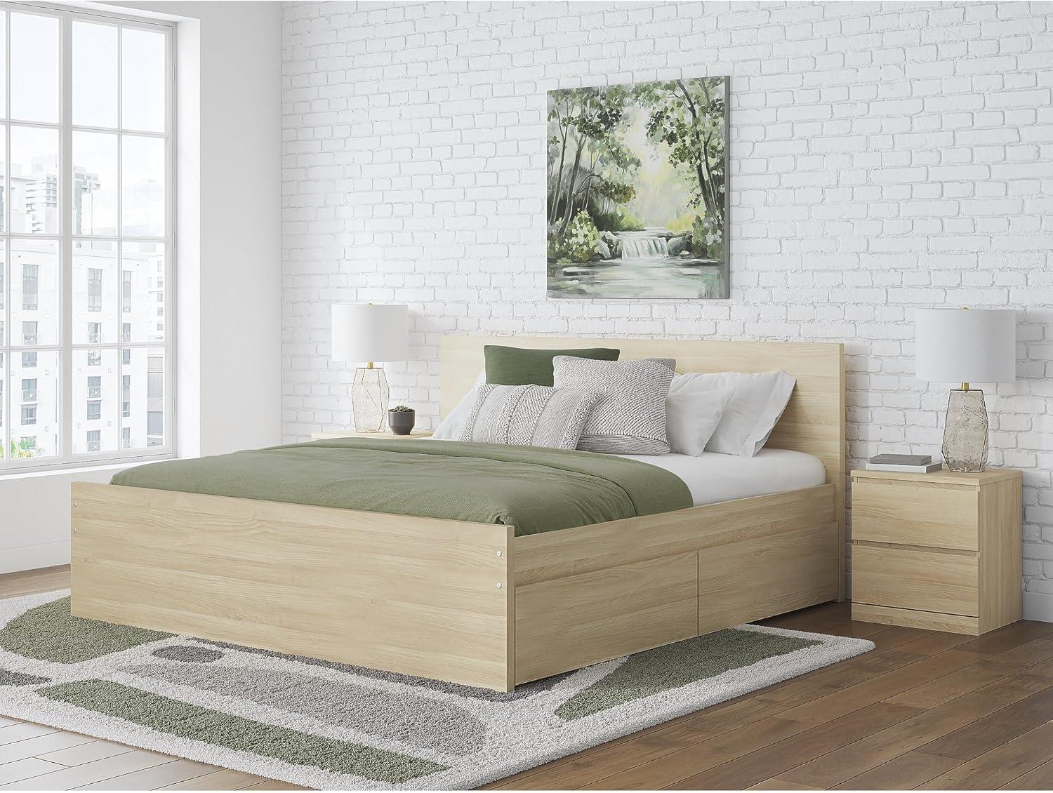 imageSignature Design by Ashley Onita Contemporary Queen Panel Headboard with Adjustable Height Wood and Decorative Laminate 3953quot High Solid White FinishLight Brown