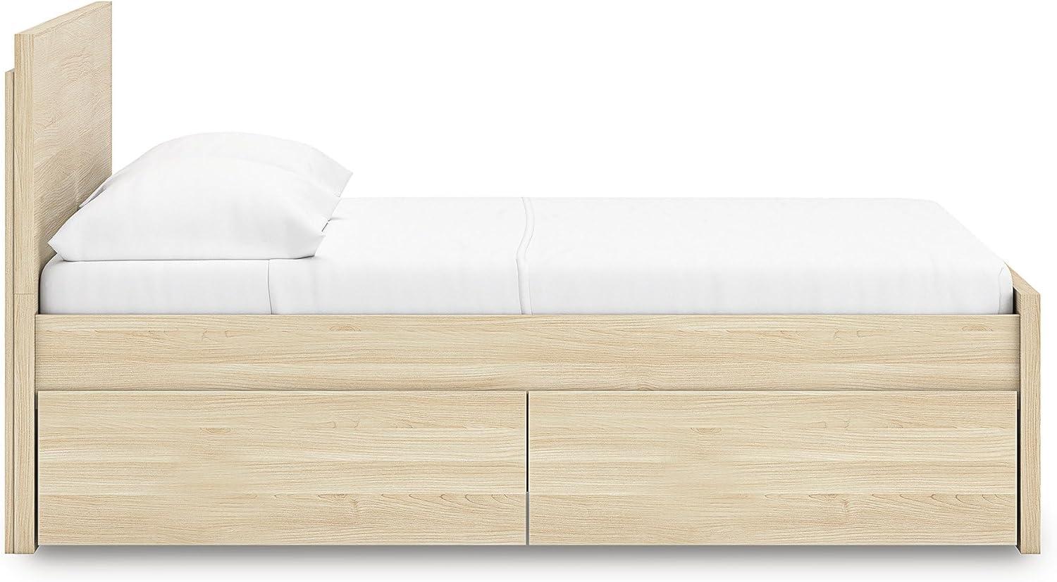 imageSignature Design by Ashley Onita Contemporary Queen Panel Headboard with Adjustable Height Wood and Decorative Laminate 3953quot High Solid White FinishLight Brown
