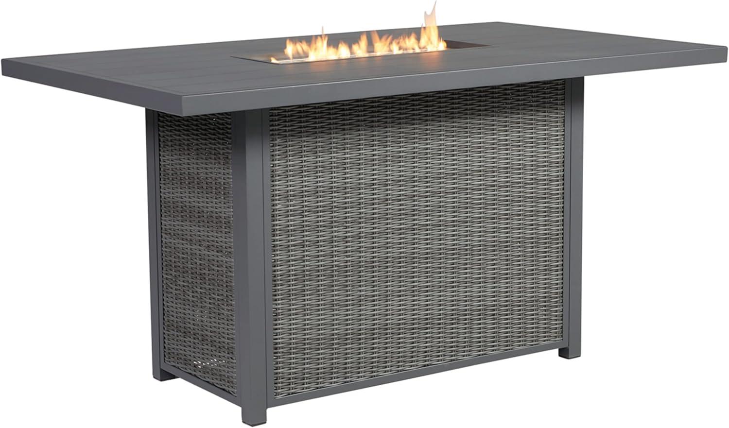 imageSignature Design by Ashley Outdoor Palazzo Rectangular Bar Table with Fire Pit Gray