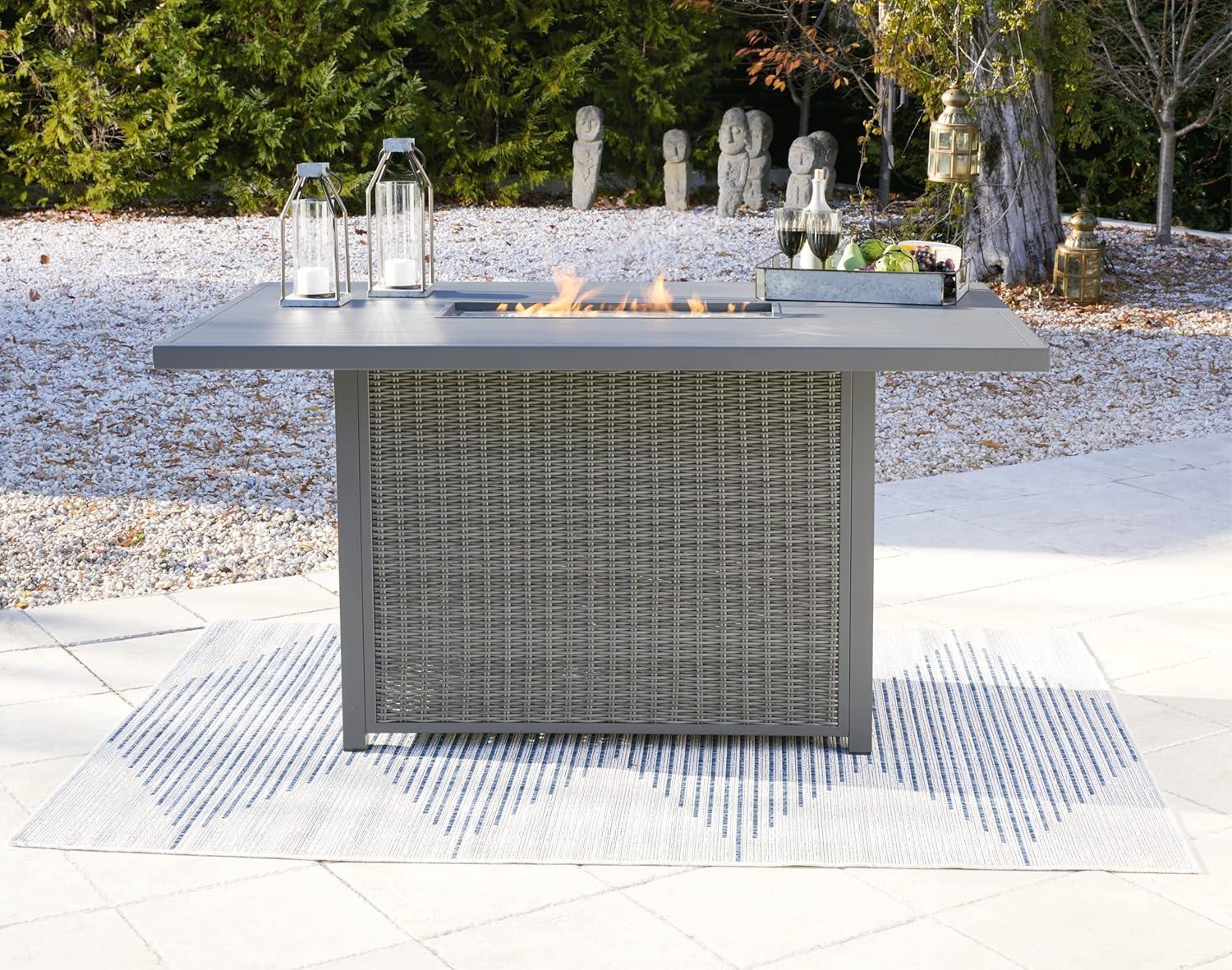 imageSignature Design by Ashley Outdoor Palazzo Rectangular Bar Table with Fire Pit Gray
