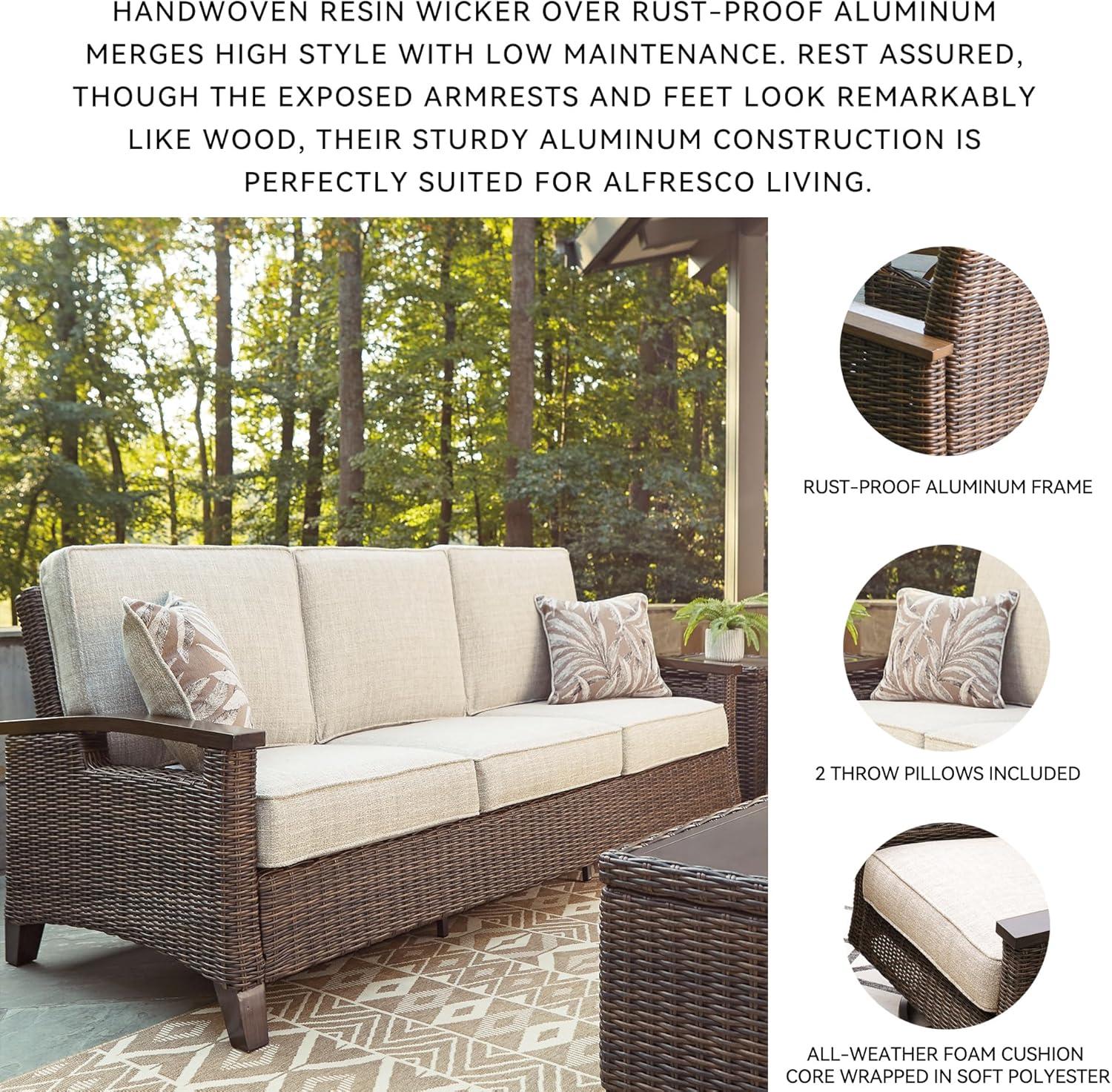 imageSignature Design by Ashley Paradise Trail Outdoor Swivel Upholstered Lounge Chair with All Weather Cushion Set of 2 Cleanable Performance Fabric BeigeSofa with Cushion