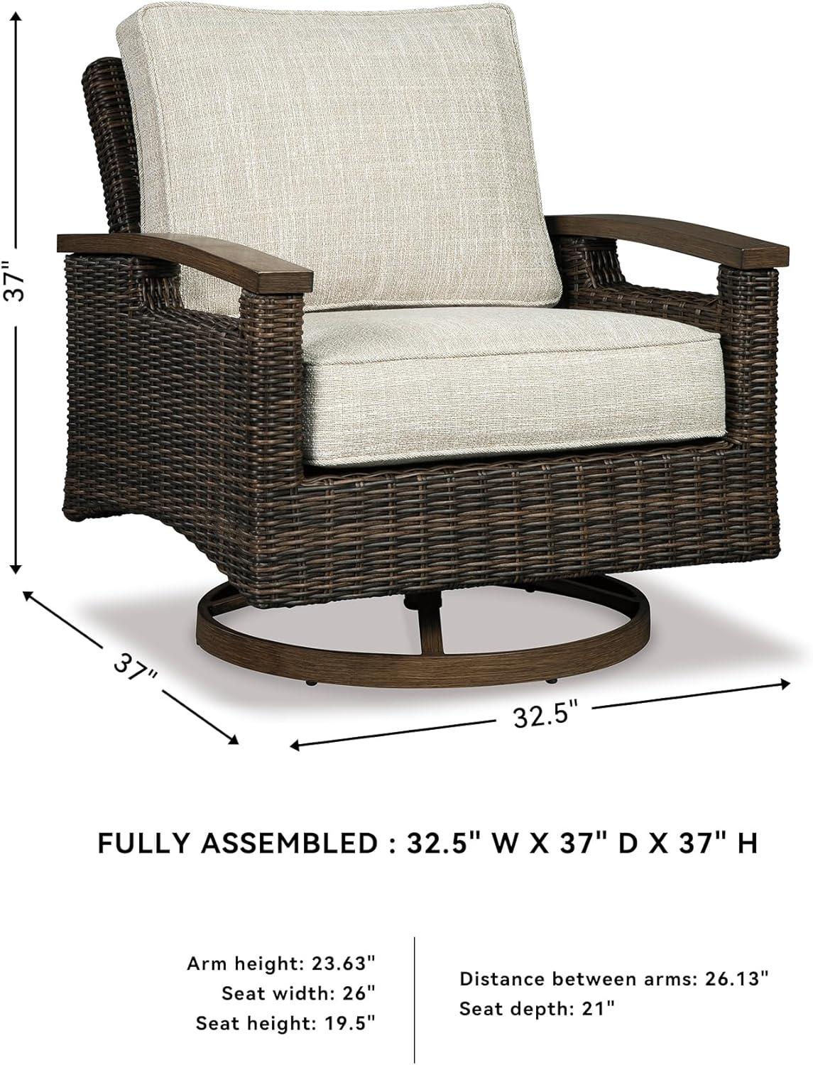 imageSignature Design by Ashley Paradise Trail Outdoor Swivel Upholstered Lounge Chair with All Weather Cushion Set of 2 Cleanable Performance Fabric BeigeSwivel Lounge Chair Set of 2