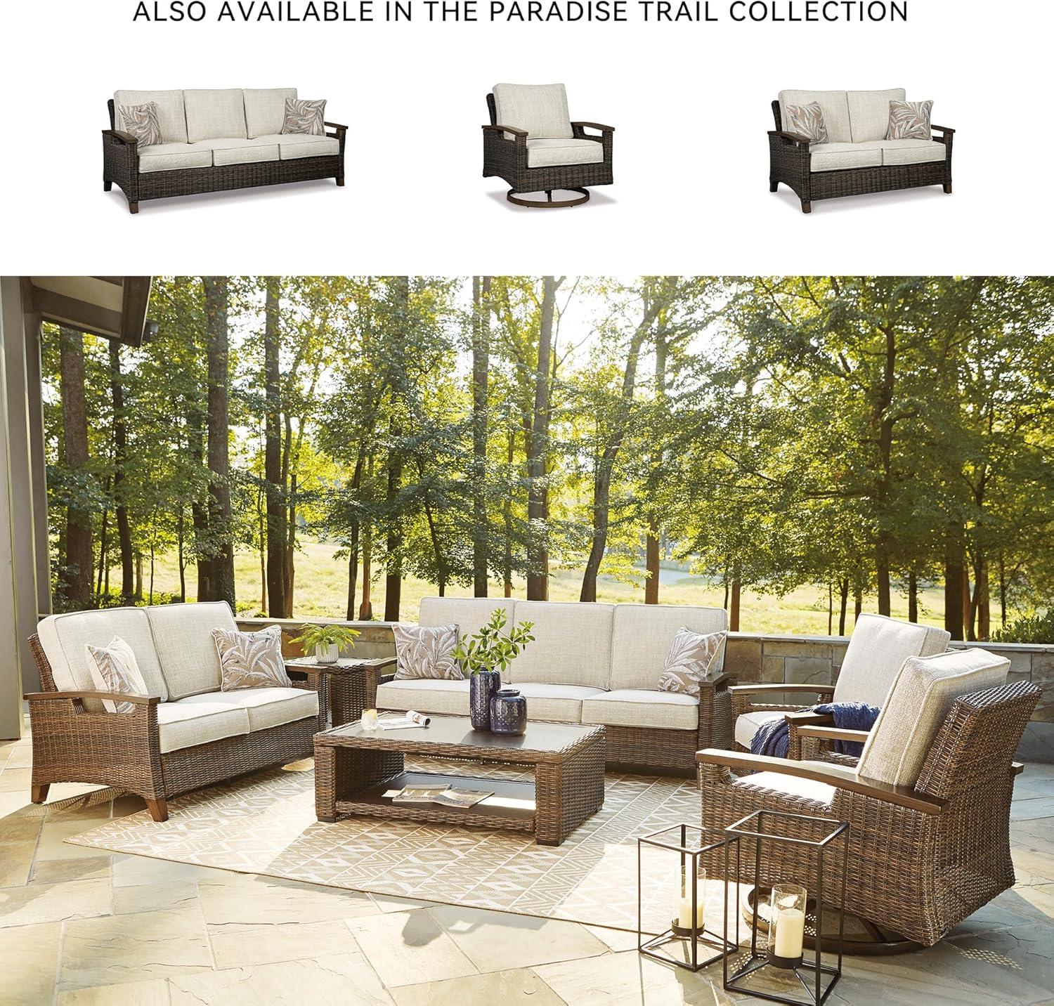 imageSignature Design by Ashley Paradise Trail Outdoor Swivel Upholstered Lounge Chair with All Weather Cushion Set of 2 Cleanable Performance Fabric BeigeSofa with Cushion