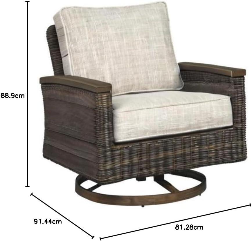 imageSignature Design by Ashley Paradise Trail Outdoor Swivel Upholstered Lounge Chair with All Weather Cushion Set of 2 Cleanable Performance Fabric BeigeSwivel Lounge Chair Set of 2