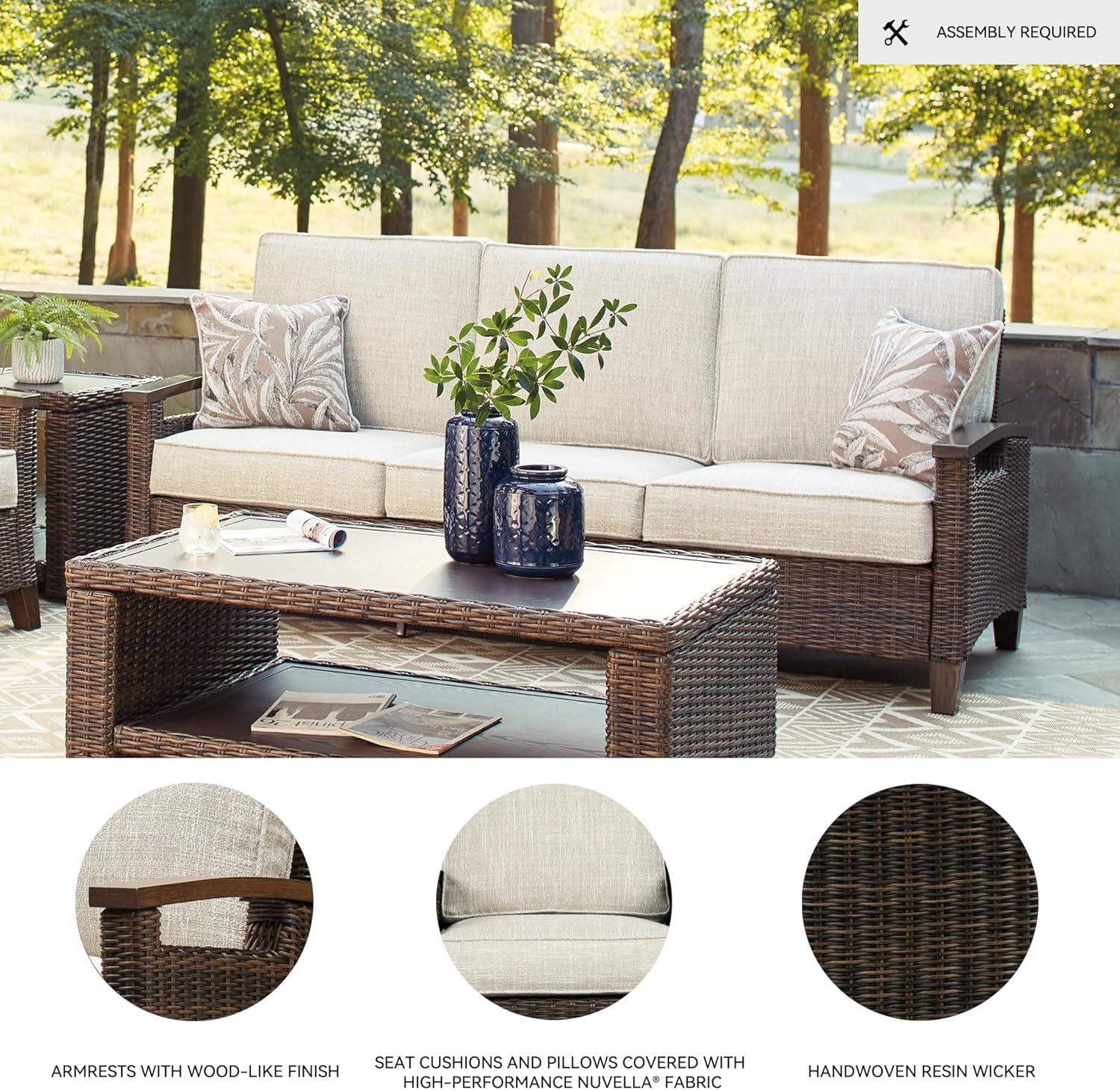 imageSignature Design by Ashley Paradise Trail Outdoor Swivel Upholstered Lounge Chair with All Weather Cushion Set of 2 Cleanable Performance Fabric BeigeSofa with Cushion