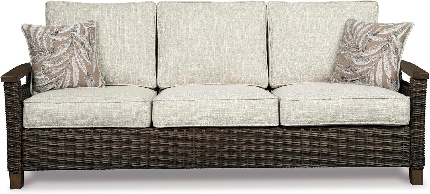 imageSignature Design by Ashley Paradise Trail Outdoor Swivel Upholstered Lounge Chair with All Weather Cushion Set of 2 Cleanable Performance Fabric BeigeSofa with Cushion