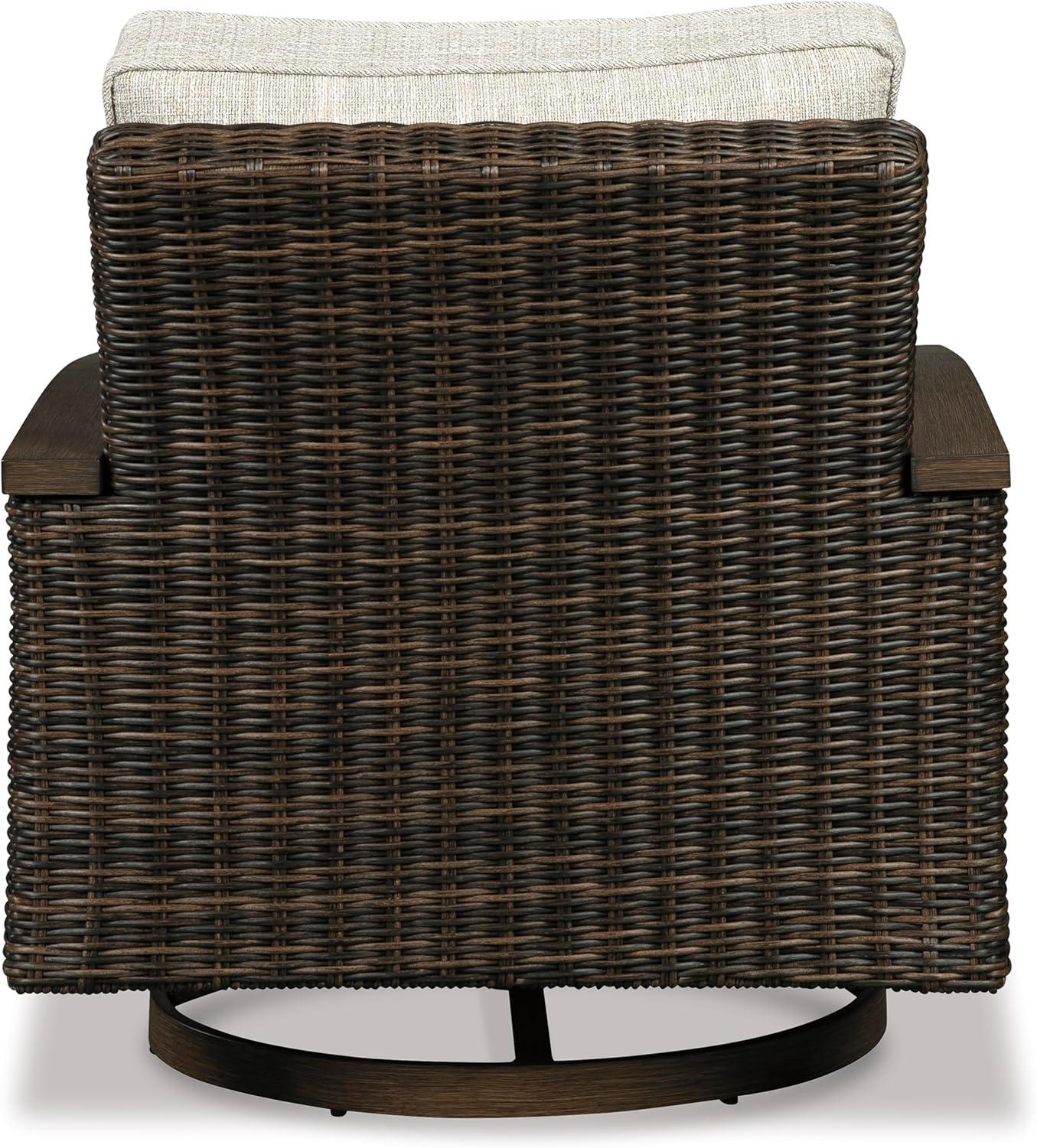 imageSignature Design by Ashley Paradise Trail Outdoor Swivel Upholstered Lounge Chair with All Weather Cushion Set of 2 Cleanable Performance Fabric BeigeSwivel Lounge Chair Set of 2