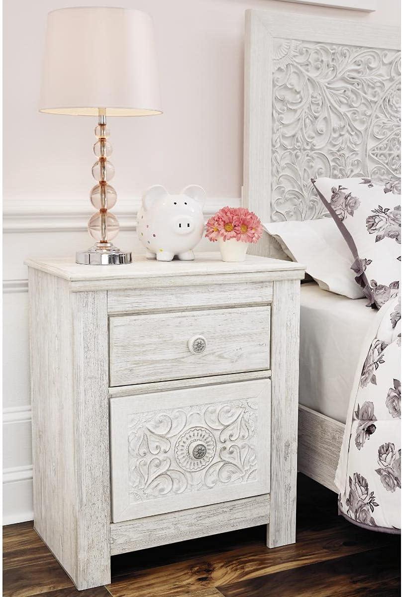 imageSignature Design by Ashley Paxberry Boho 2 Drawer Nightstand with 2 SlimProfile USB Charging Ports 2921quot Tall WhitewashWhitewash