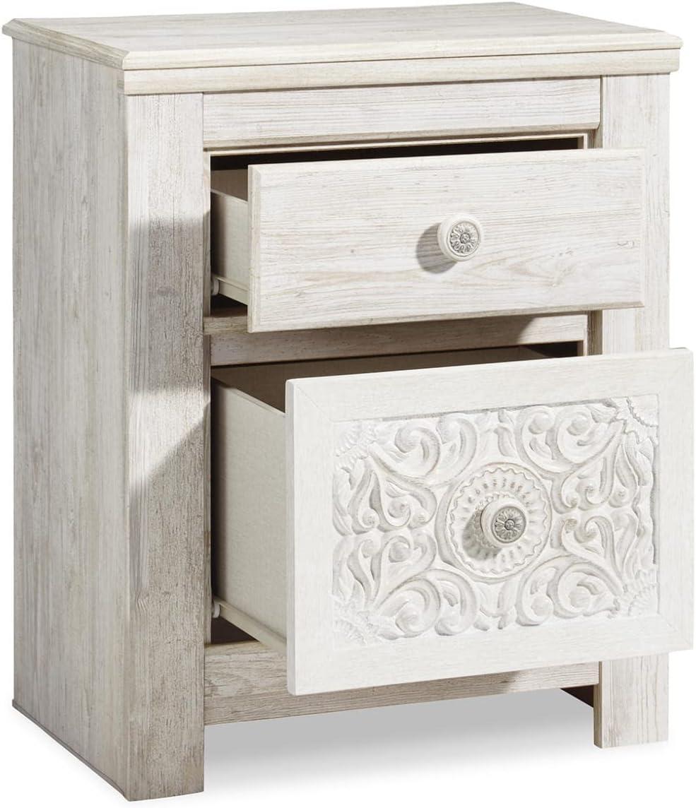 imageSignature Design by Ashley Paxberry Boho 2 Drawer Nightstand with 2 SlimProfile USB Charging Ports 2921quot Tall WhitewashWhitewash