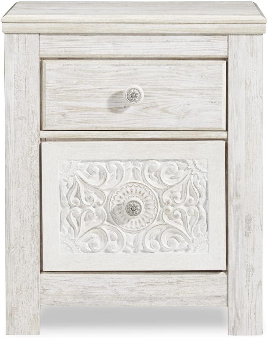 imageSignature Design by Ashley Paxberry Boho 2 Drawer Nightstand with 2 SlimProfile USB Charging Ports 2921quot Tall WhitewashWhitewash