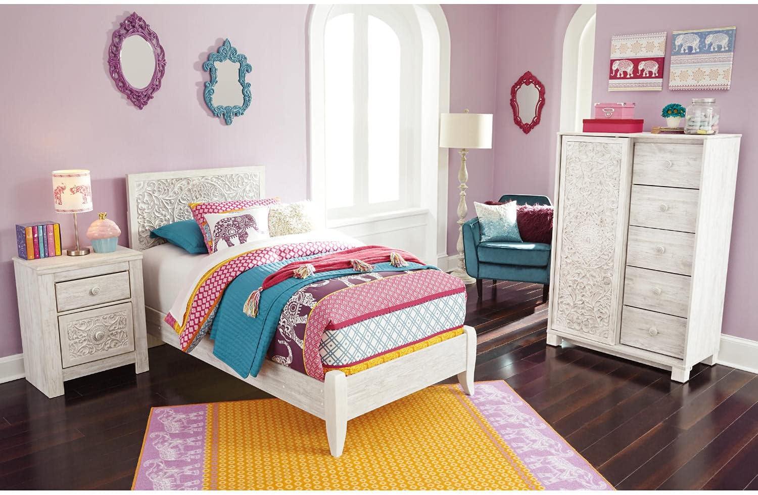 imageSignature Design by Ashley Paxberry Boho 2 Drawer Nightstand with 2 SlimProfile USB Charging Ports 2921quot Tall WhitewashWhitewash