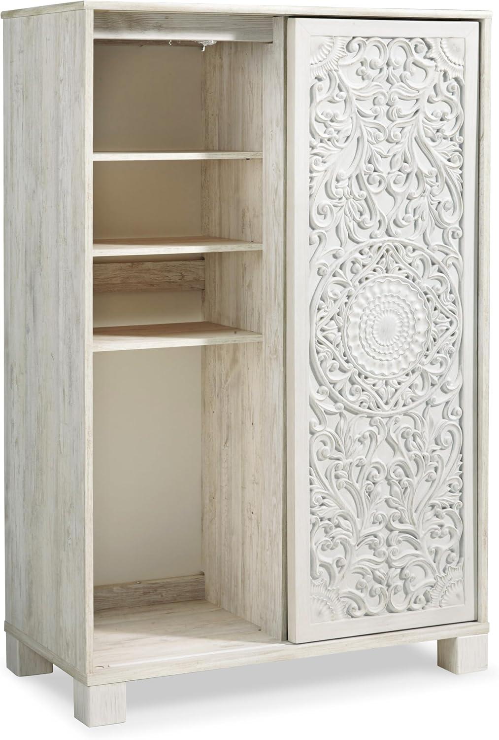 imageSignature Design by Ashley Paxberry Boho 5 Drawer Dressing Chest with Slider Door ampamp 3 Adjustable Shelves WhitewashWhitewash