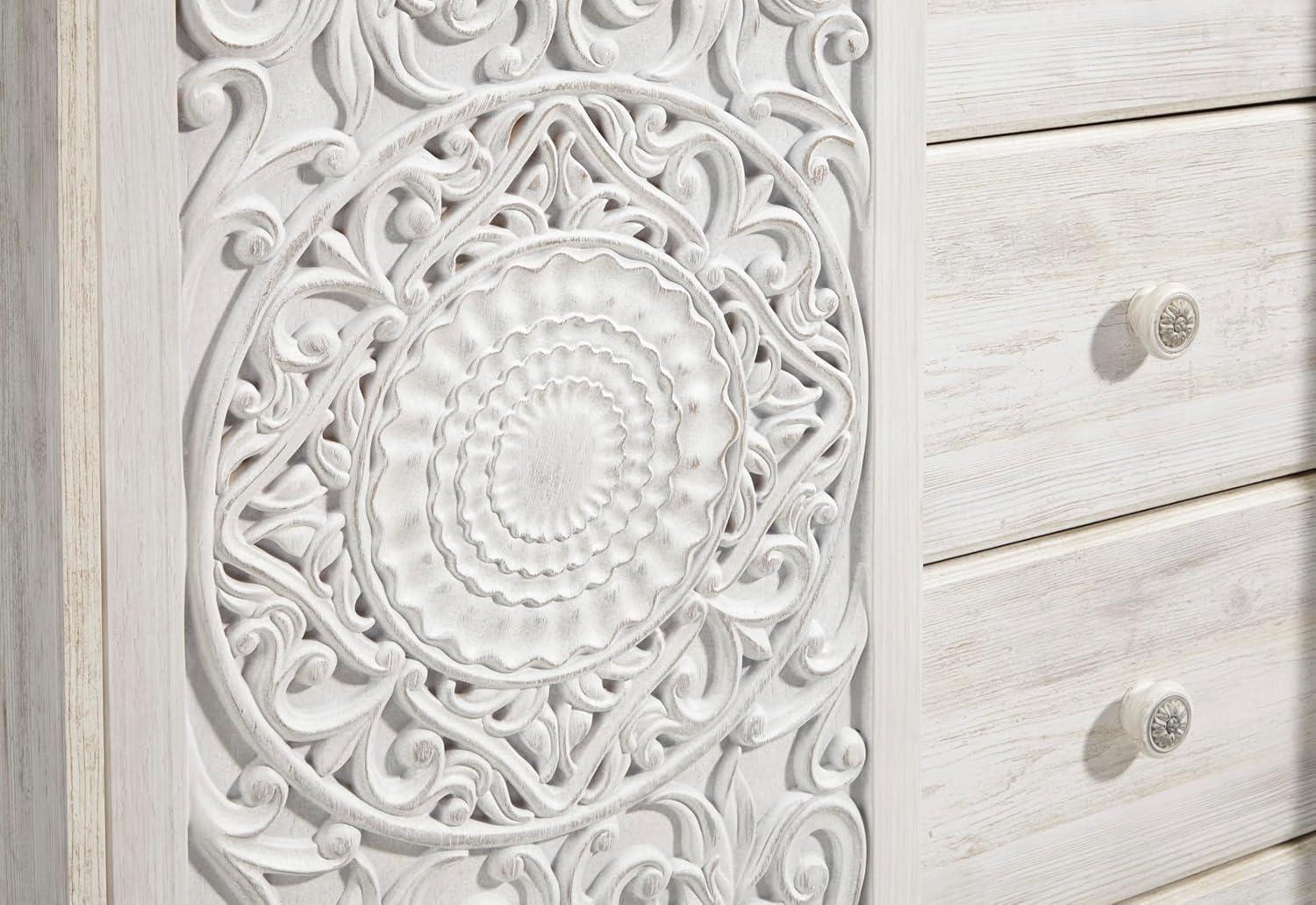 imageSignature Design by Ashley Paxberry Boho 5 Drawer Dressing Chest with Slider Door ampamp 3 Adjustable Shelves WhitewashWhitewash