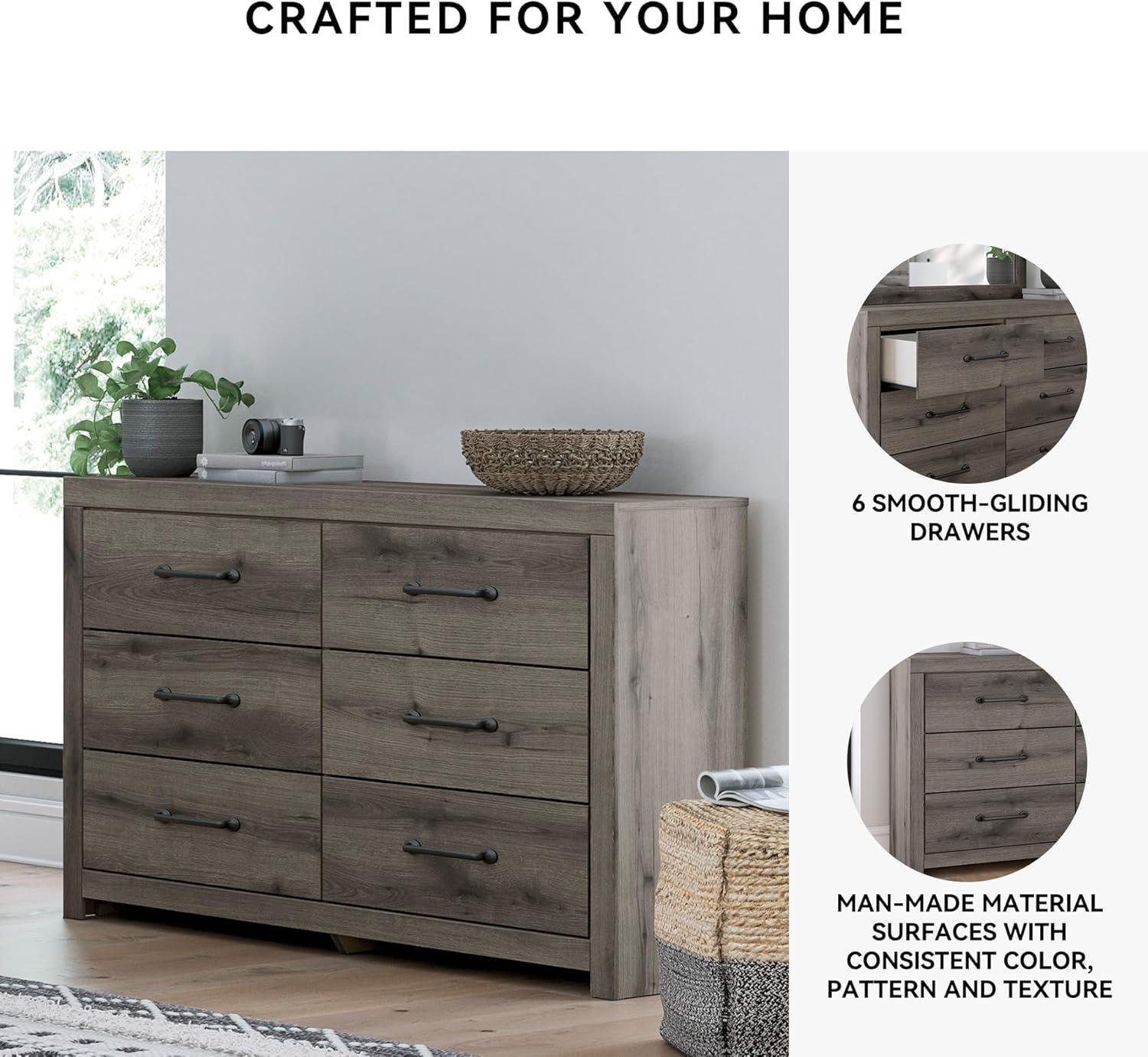 imageSignature Design by Ashley Paxberry Boho 6 Drawer Dresser Smoothgliding Faux Laminate Lined Drawers Wood 6126quot W x 1583quot D x 40quot H WhitewashBrown Gray