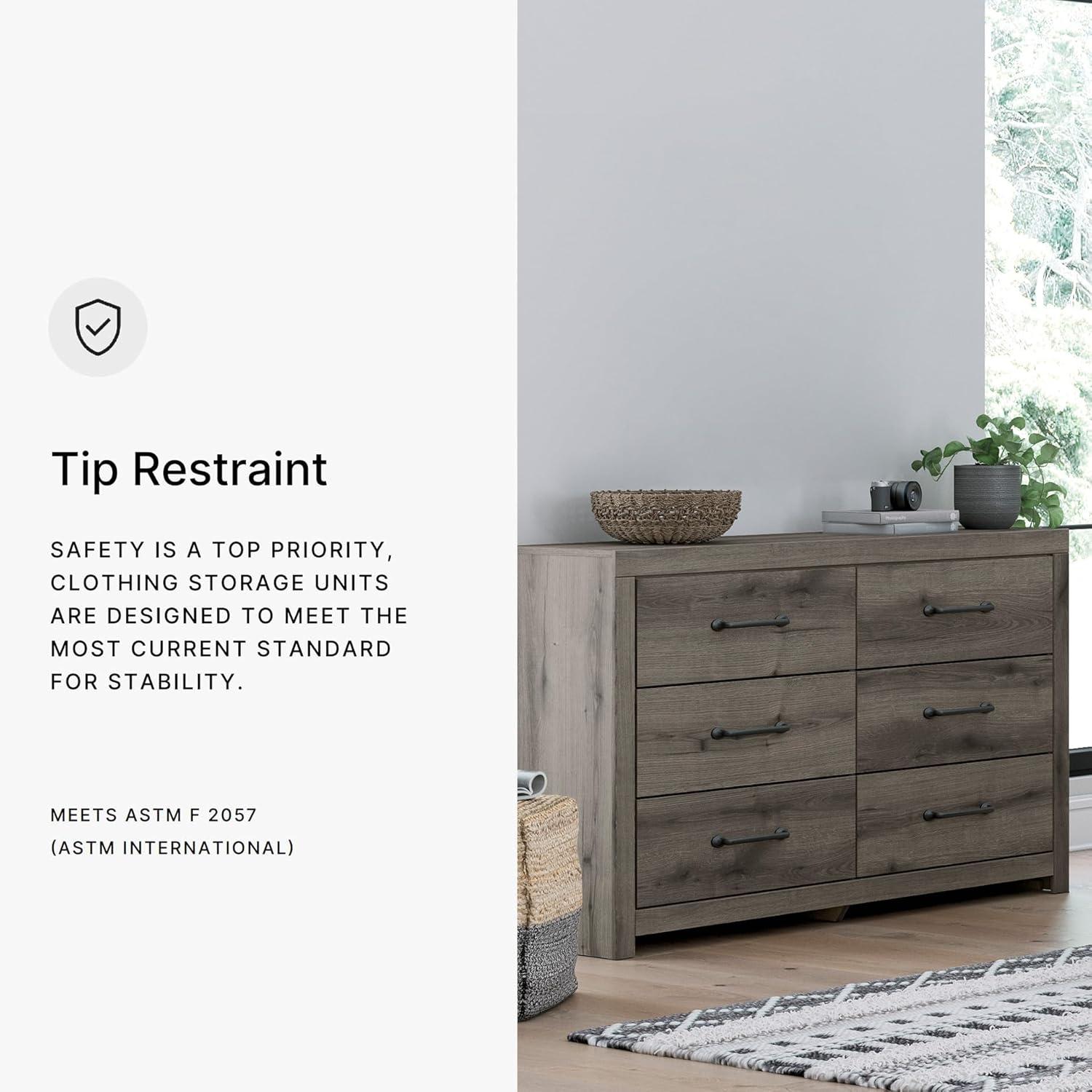 imageSignature Design by Ashley Paxberry Boho 6 Drawer Dresser Smoothgliding Faux Laminate Lined Drawers Wood 6126quot W x 1583quot D x 40quot H WhitewashBrown Gray