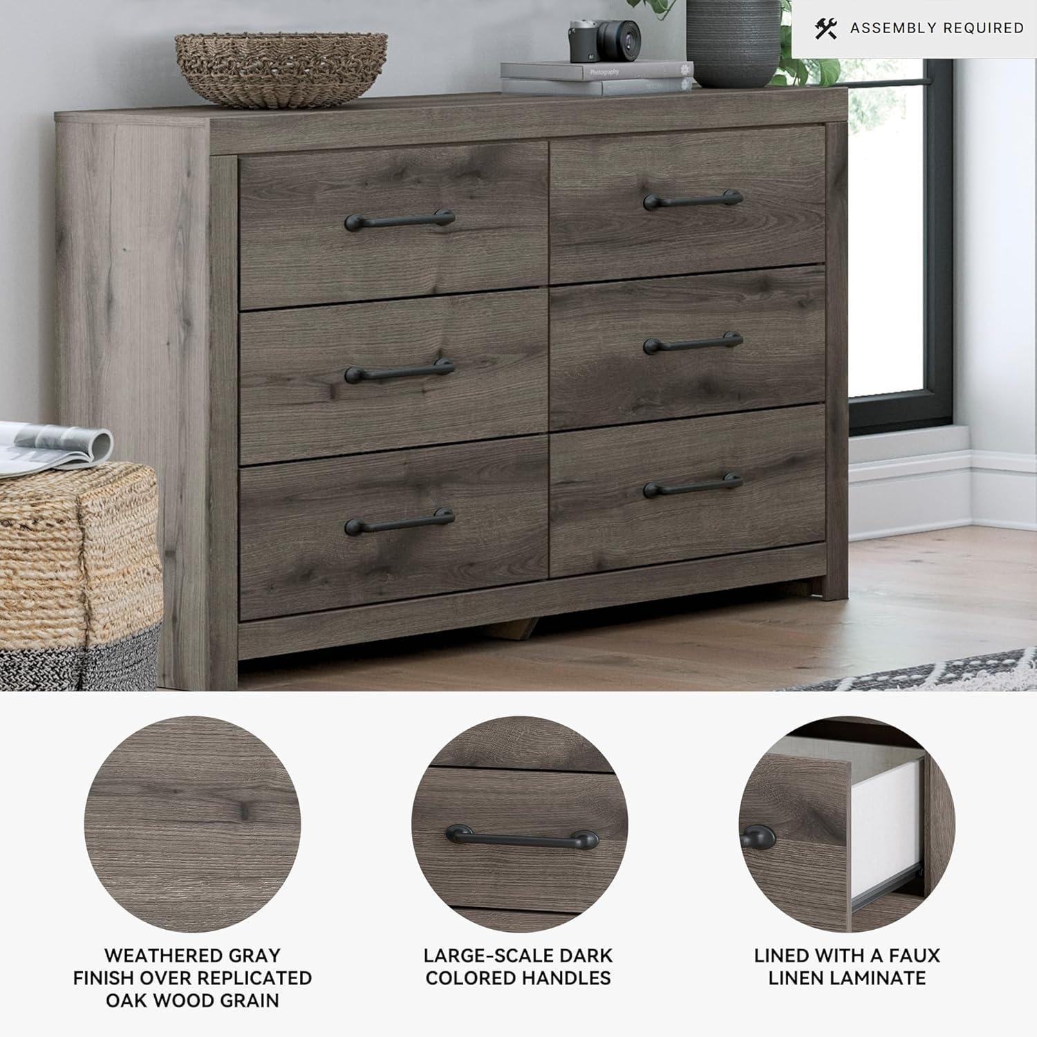 imageSignature Design by Ashley Paxberry Boho 6 Drawer Dresser Smoothgliding Faux Laminate Lined Drawers Wood 6126quot W x 1583quot D x 40quot H WhitewashBrown Gray