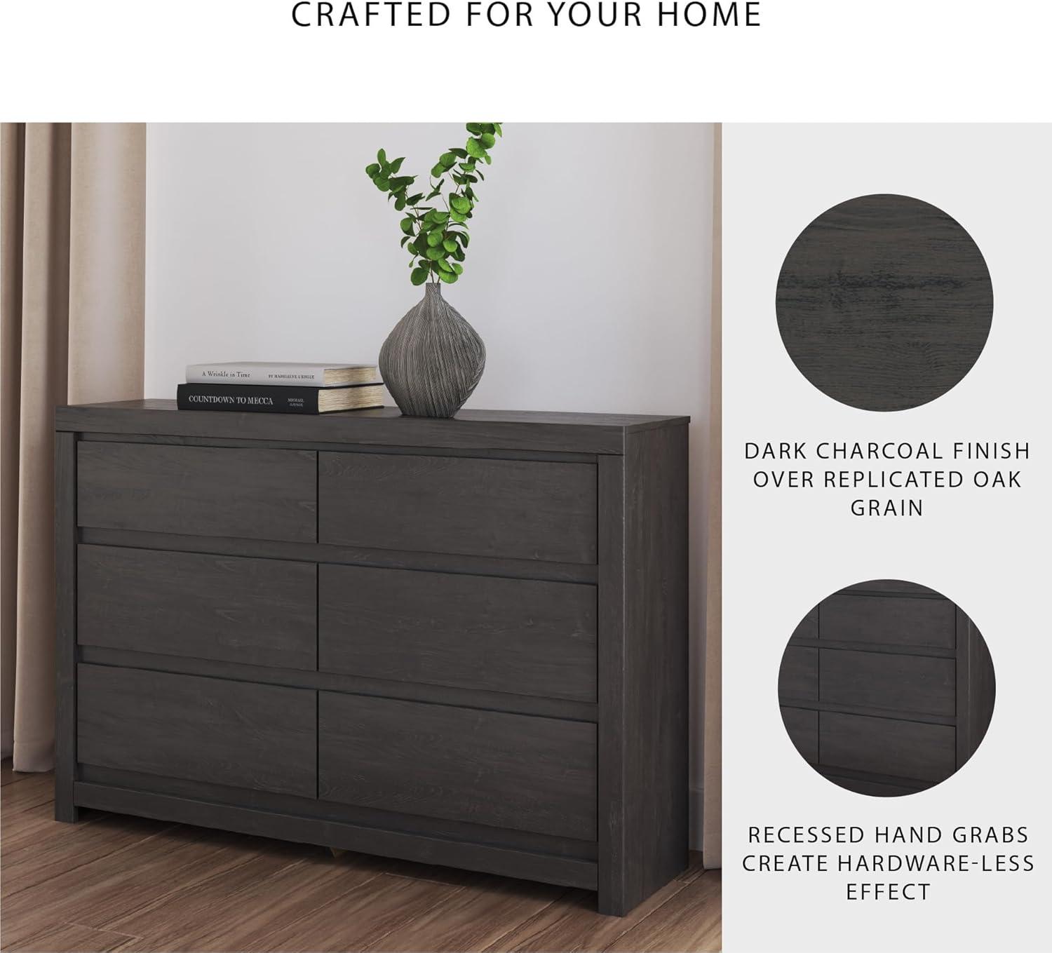 imageSignature Design by Ashley Paxberry Boho 6 Drawer Dresser Smoothgliding Faux Laminate Lined Drawers Wood 6126quot W x 1583quot D x 40quot H WhitewashCharcoal
