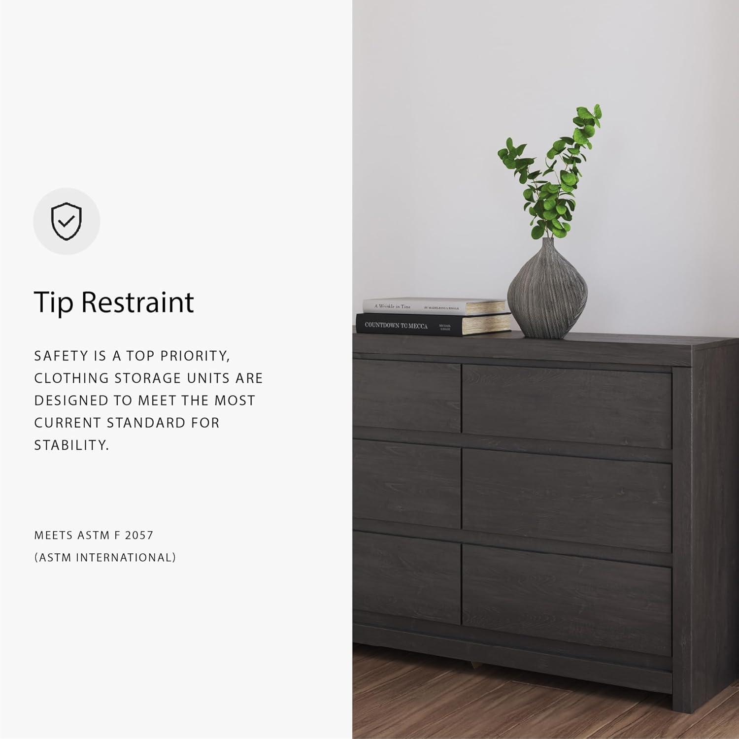 imageSignature Design by Ashley Paxberry Boho 6 Drawer Dresser Smoothgliding Faux Laminate Lined Drawers Wood 6126quot W x 1583quot D x 40quot H WhitewashCharcoal