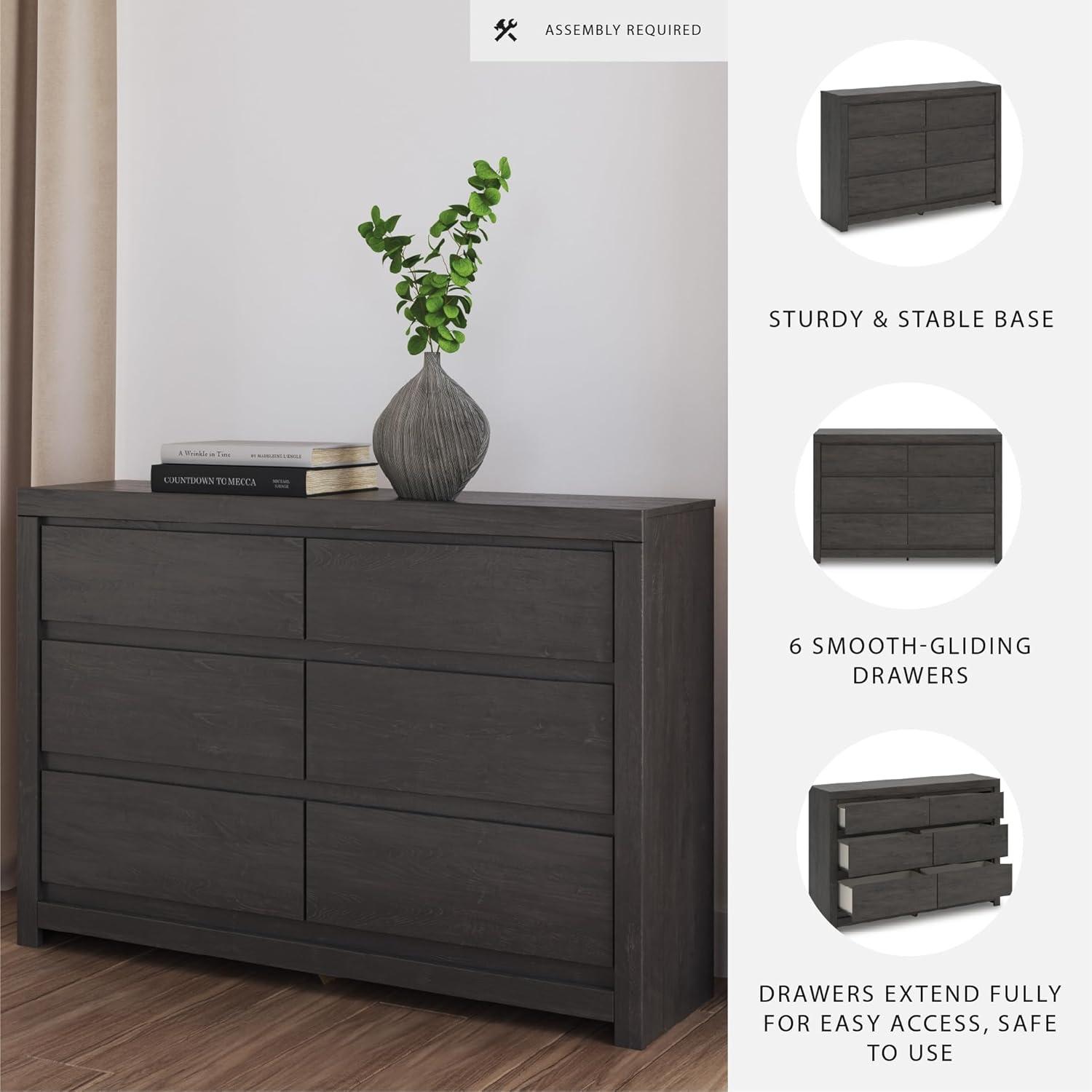 imageSignature Design by Ashley Paxberry Boho 6 Drawer Dresser Smoothgliding Faux Laminate Lined Drawers Wood 6126quot W x 1583quot D x 40quot H WhitewashCharcoal