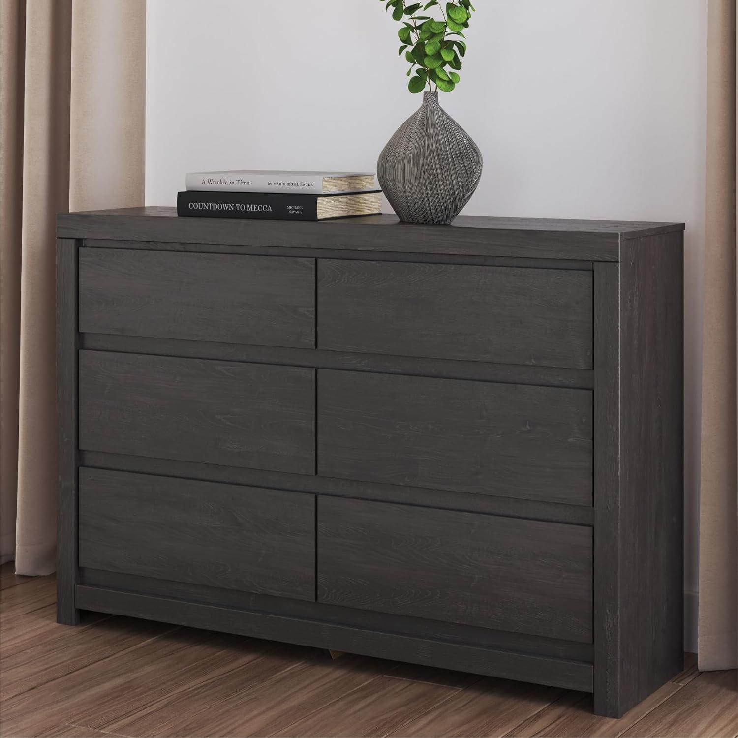 imageSignature Design by Ashley Paxberry Boho 6 Drawer Dresser Smoothgliding Faux Laminate Lined Drawers Wood 6126quot W x 1583quot D x 40quot H WhitewashCharcoal