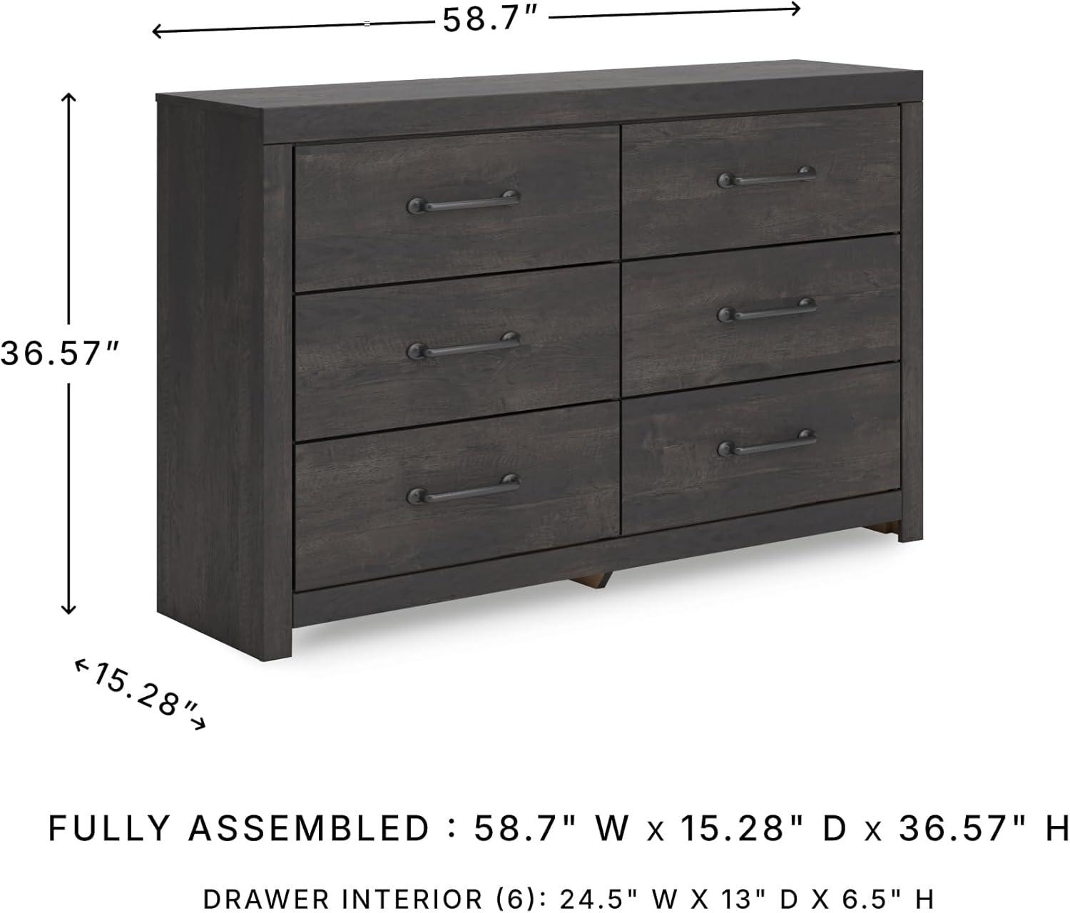imageSignature Design by Ashley Paxberry Boho 6 Drawer Dresser Smoothgliding Faux Laminate Lined Drawers Wood 6126quot W x 1583quot D x 40quot H WhitewashDark Gray