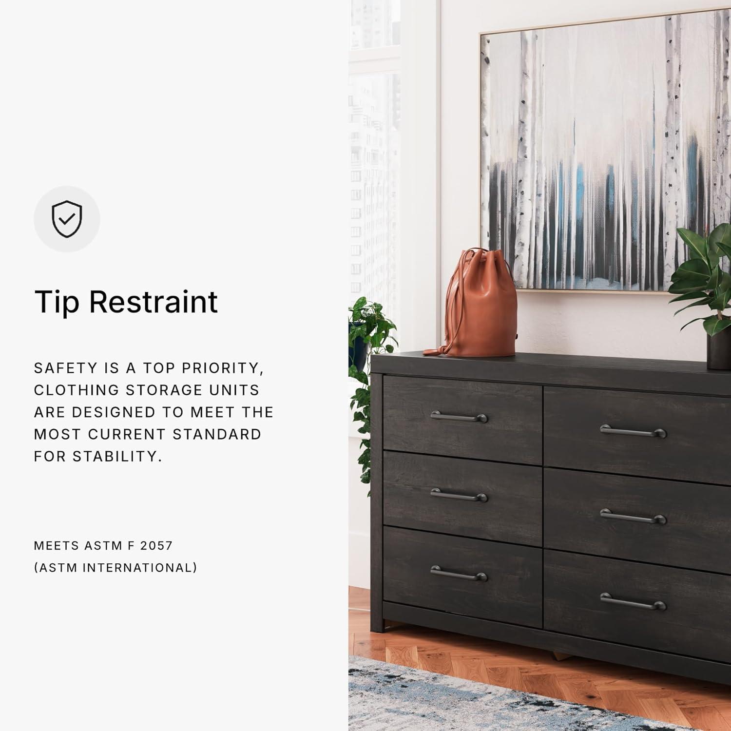 imageSignature Design by Ashley Paxberry Boho 6 Drawer Dresser Smoothgliding Faux Laminate Lined Drawers Wood 6126quot W x 1583quot D x 40quot H WhitewashDark Gray
