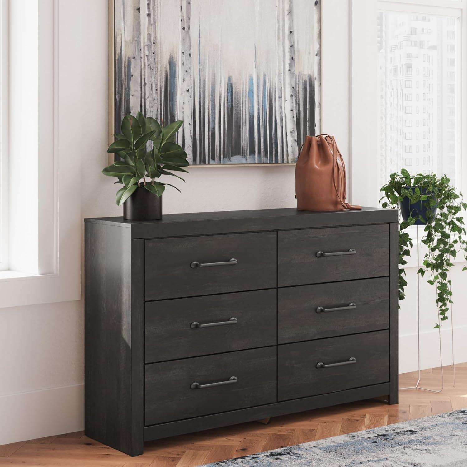 imageSignature Design by Ashley Paxberry Boho 6 Drawer Dresser Smoothgliding Faux Laminate Lined Drawers Wood 6126quot W x 1583quot D x 40quot H WhitewashDark Gray