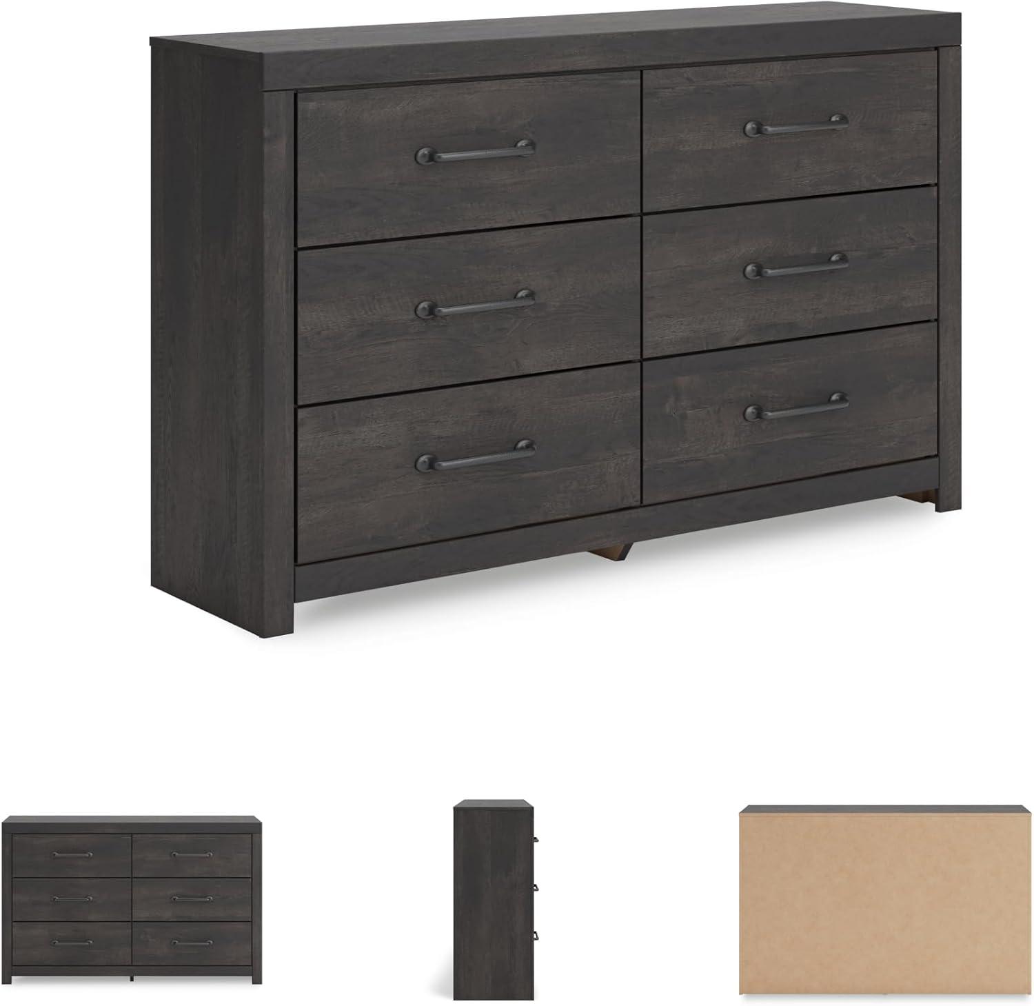 imageSignature Design by Ashley Paxberry Boho 6 Drawer Dresser Smoothgliding Faux Laminate Lined Drawers Wood 6126quot W x 1583quot D x 40quot H WhitewashDark Gray