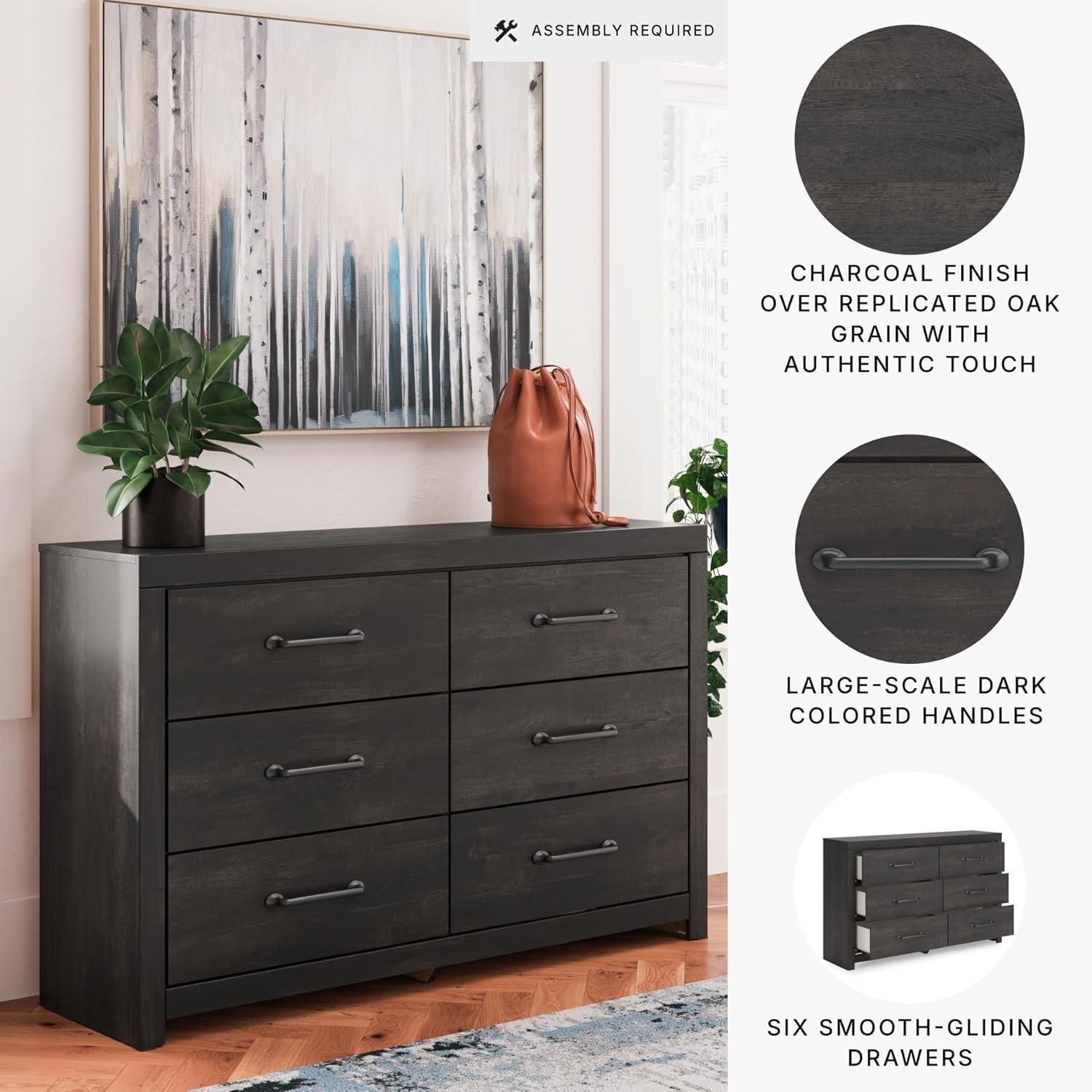 imageSignature Design by Ashley Paxberry Boho 6 Drawer Dresser Smoothgliding Faux Laminate Lined Drawers Wood 6126quot W x 1583quot D x 40quot H WhitewashDark Gray