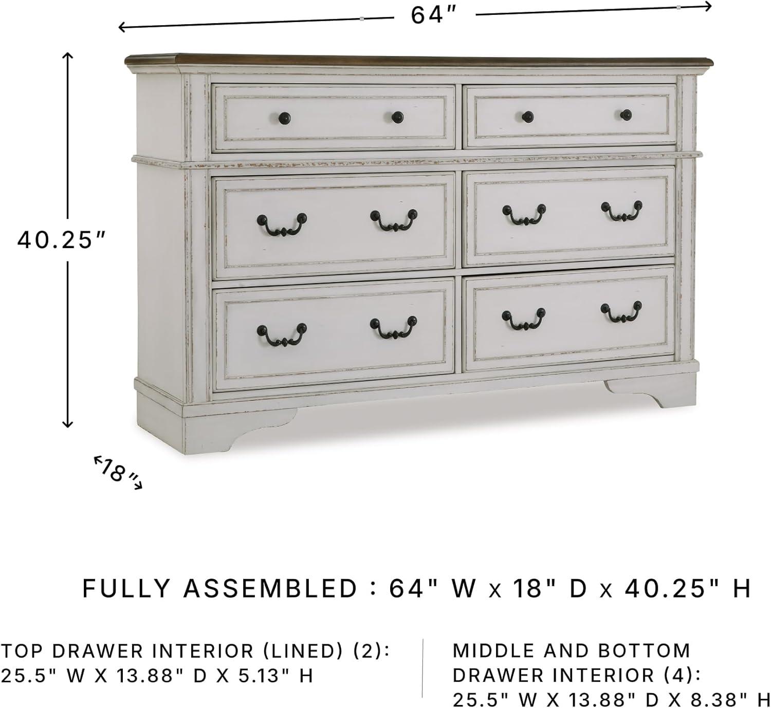 imageSignature Design by Ashley Paxberry Boho 6 Drawer Dresser Smoothgliding Faux Laminate Lined Drawers Wood 6126quot W x 1583quot D x 40quot H WhitewashTwotone