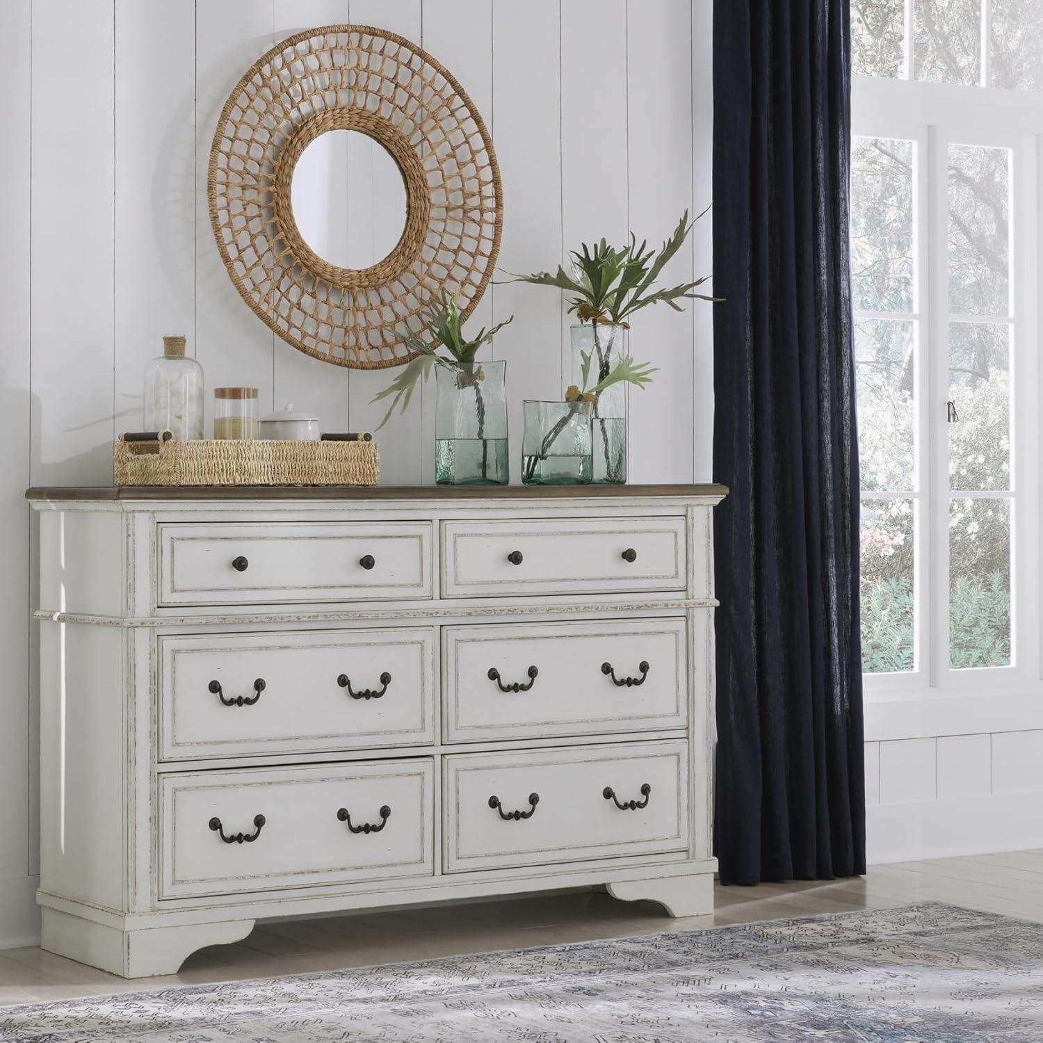 imageSignature Design by Ashley Paxberry Boho 6 Drawer Dresser Smoothgliding Faux Laminate Lined Drawers Wood 6126quot W x 1583quot D x 40quot H WhitewashTwotone