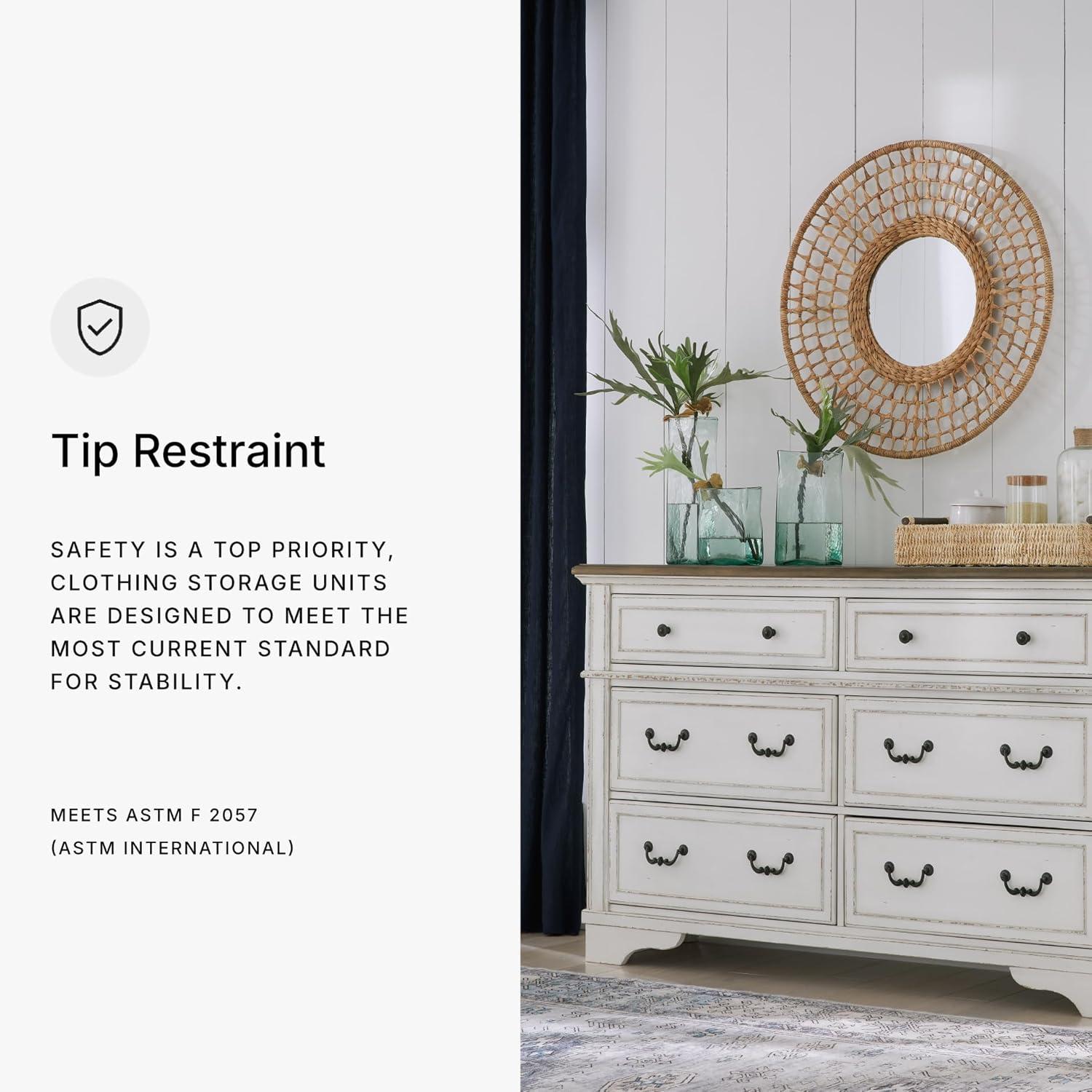 imageSignature Design by Ashley Paxberry Boho 6 Drawer Dresser Smoothgliding Faux Laminate Lined Drawers Wood 6126quot W x 1583quot D x 40quot H WhitewashTwotone
