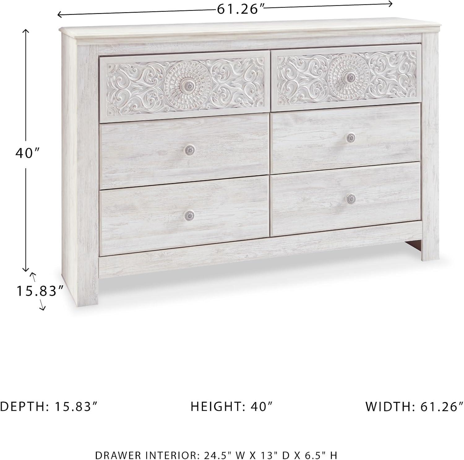 imageSignature Design by Ashley Paxberry Boho 6 Drawer Dresser Smoothgliding Faux Laminate Lined Drawers Wood 6126quot W x 1583quot D x 40quot H WhitewashWhitewash
