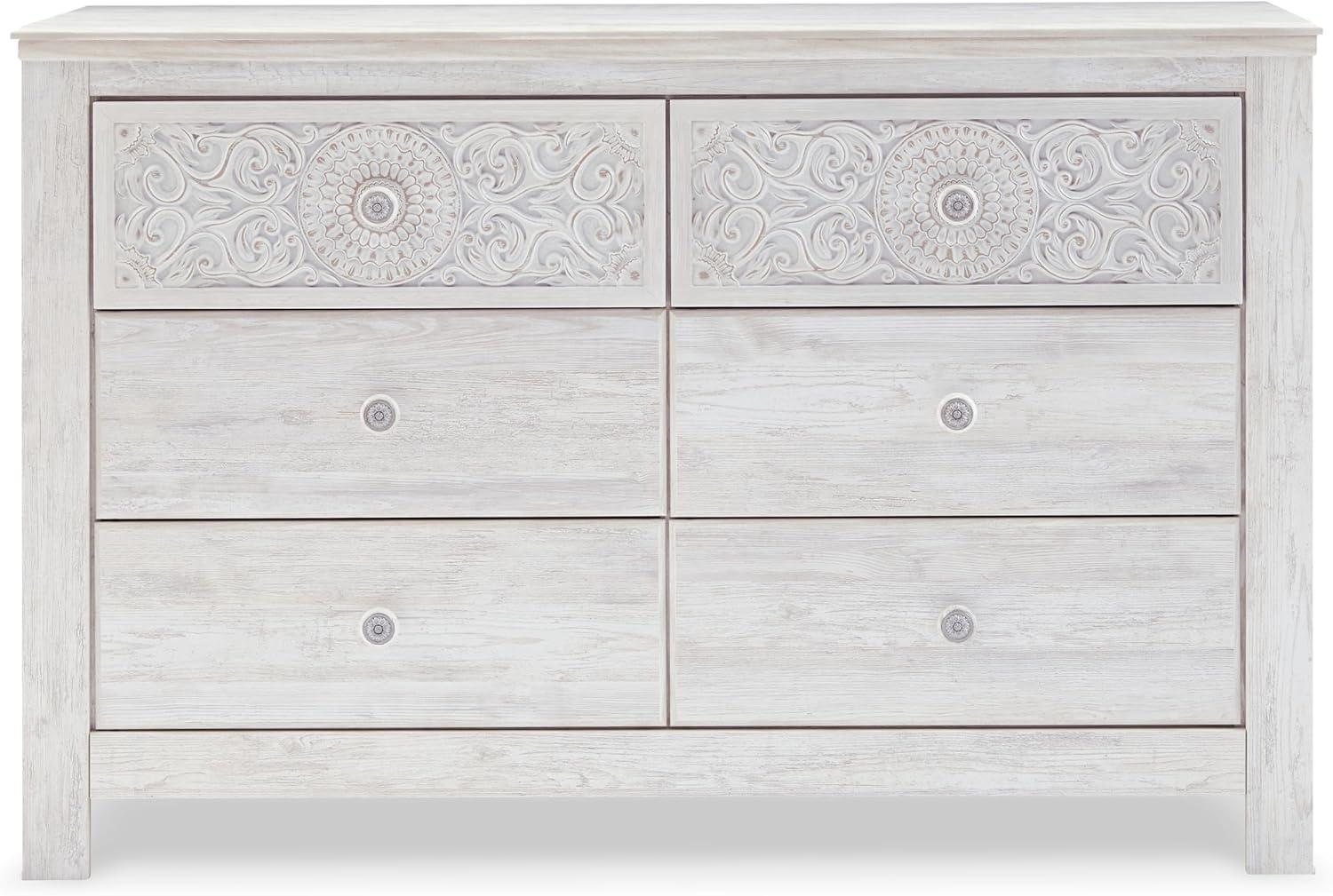 imageSignature Design by Ashley Paxberry Boho 6 Drawer Dresser Smoothgliding Faux Laminate Lined Drawers Wood 6126quot W x 1583quot D x 40quot H WhitewashWhitewash