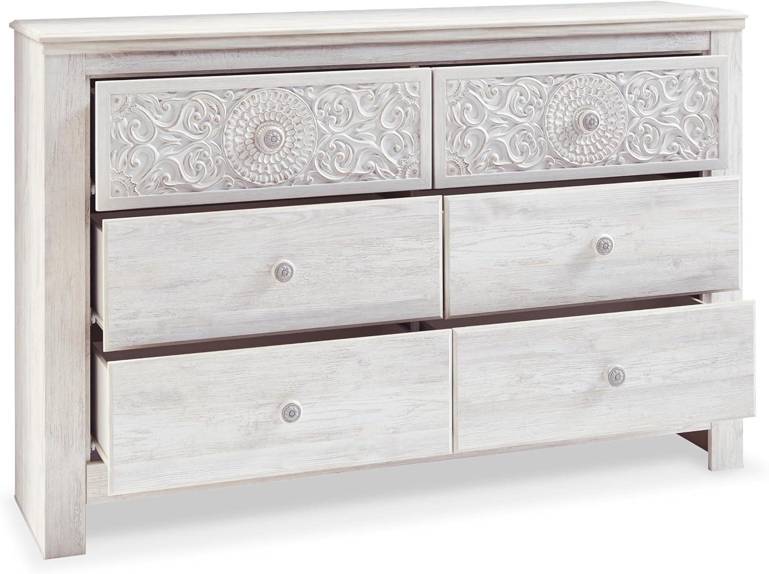 imageSignature Design by Ashley Paxberry Boho 6 Drawer Dresser Smoothgliding Faux Laminate Lined Drawers Wood 6126quot W x 1583quot D x 40quot H WhitewashWhitewash