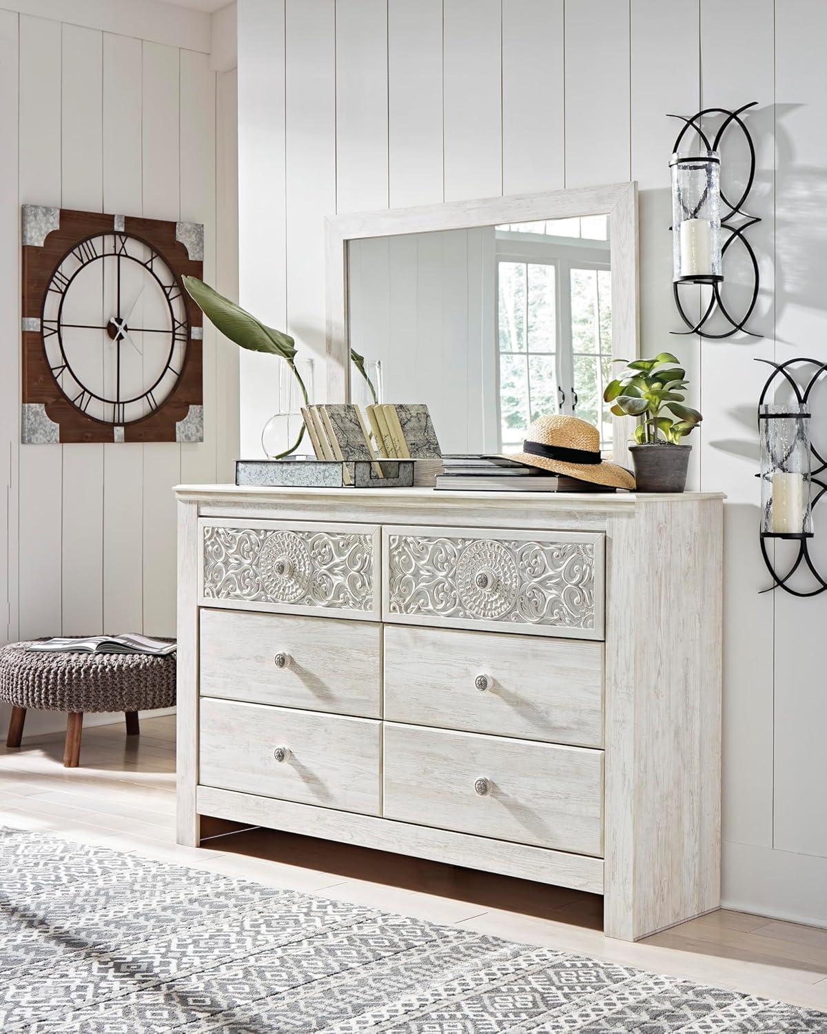 imageSignature Design by Ashley Paxberry Boho 6 Drawer Dresser Smoothgliding Faux Laminate Lined Drawers Wood 6126quot W x 1583quot D x 40quot H WhitewashWhitewash