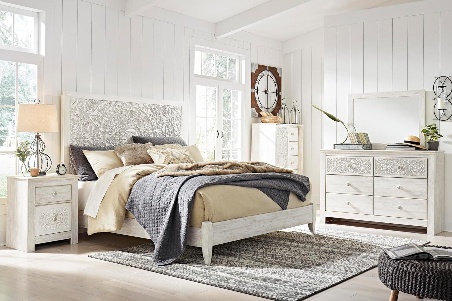 imageSignature Design by Ashley Paxberry Boho 6 Drawer Dresser Smoothgliding Faux Laminate Lined Drawers Wood 6126quot W x 1583quot D x 40quot H WhitewashWhitewash