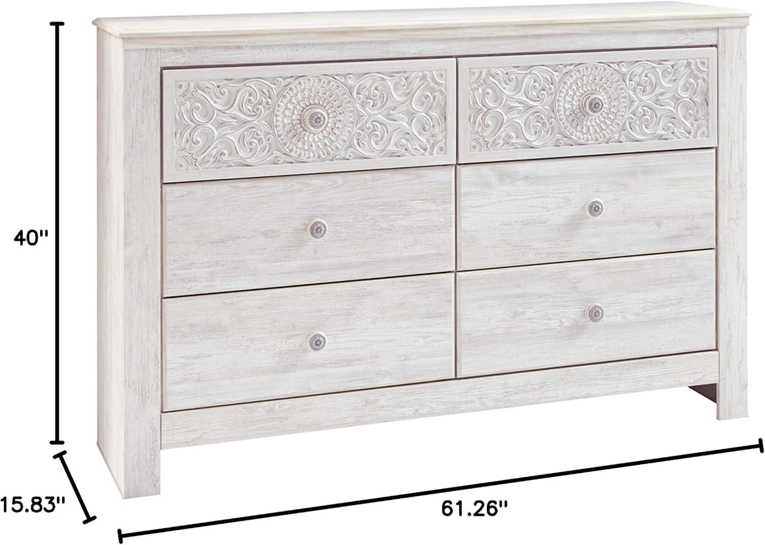imageSignature Design by Ashley Paxberry Boho 6 Drawer Dresser Smoothgliding Faux Laminate Lined Drawers Wood 6126quot W x 1583quot D x 40quot H WhitewashWhitewash