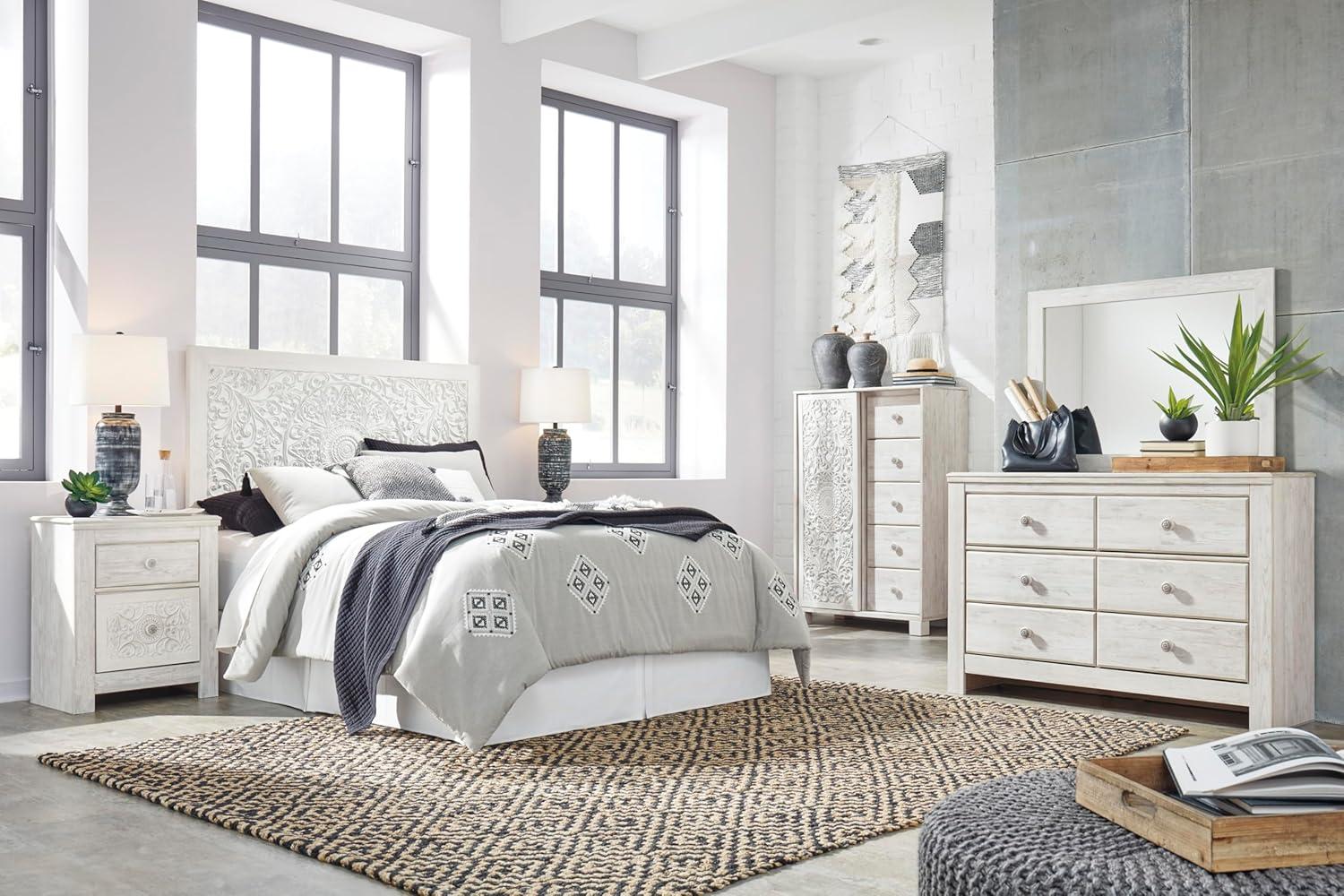 imageSignature Design by Ashley Paxberry Boho 6 Drawer Dresser Smoothgliding Faux Laminate Lined Drawers Wood 6126quot W x 1583quot D x 40quot H WhitewashWhitewash