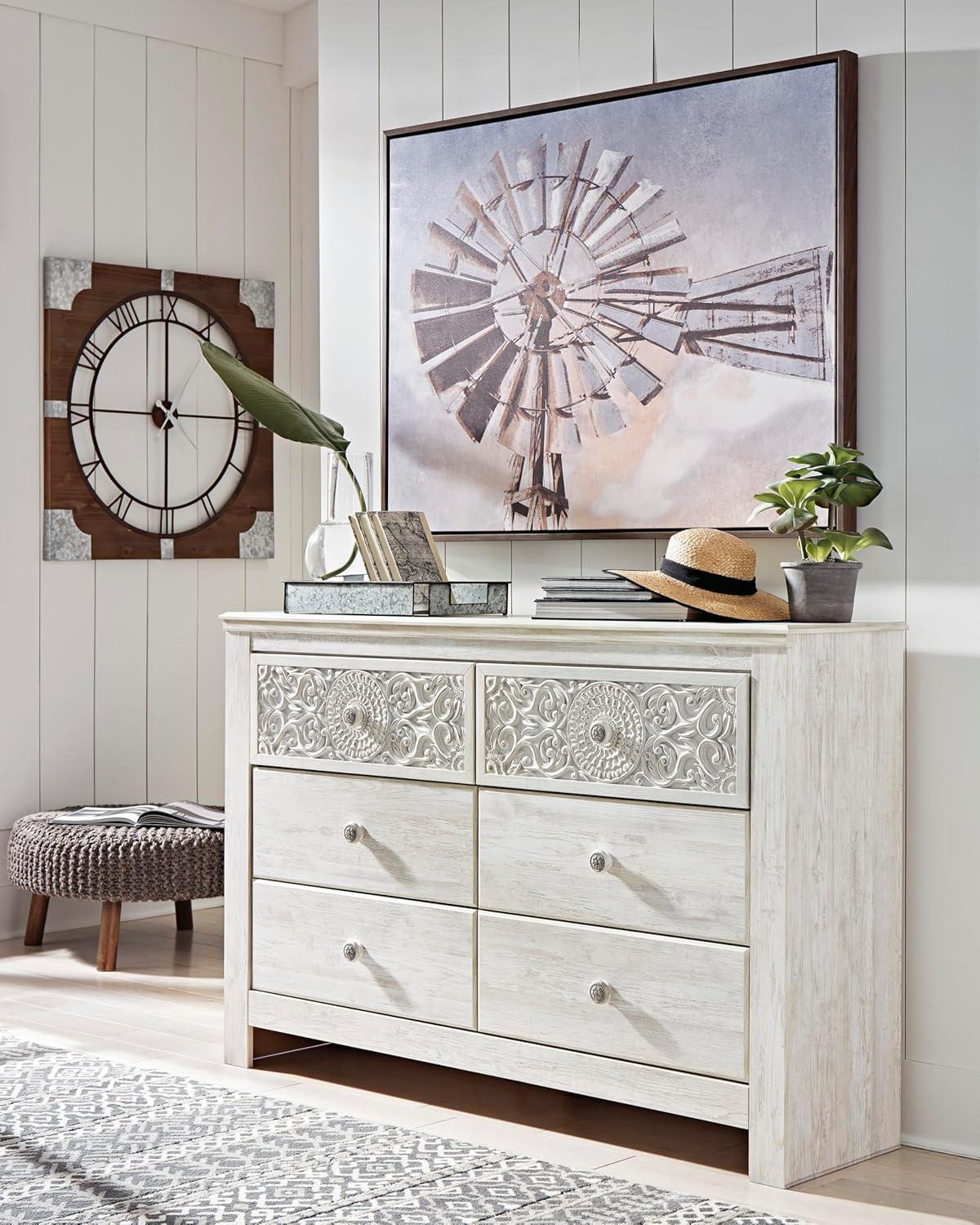 imageSignature Design by Ashley Paxberry Boho 6 Drawer Dresser Smoothgliding Faux Laminate Lined Drawers Wood 6126quot W x 1583quot D x 40quot H WhitewashWhitewash