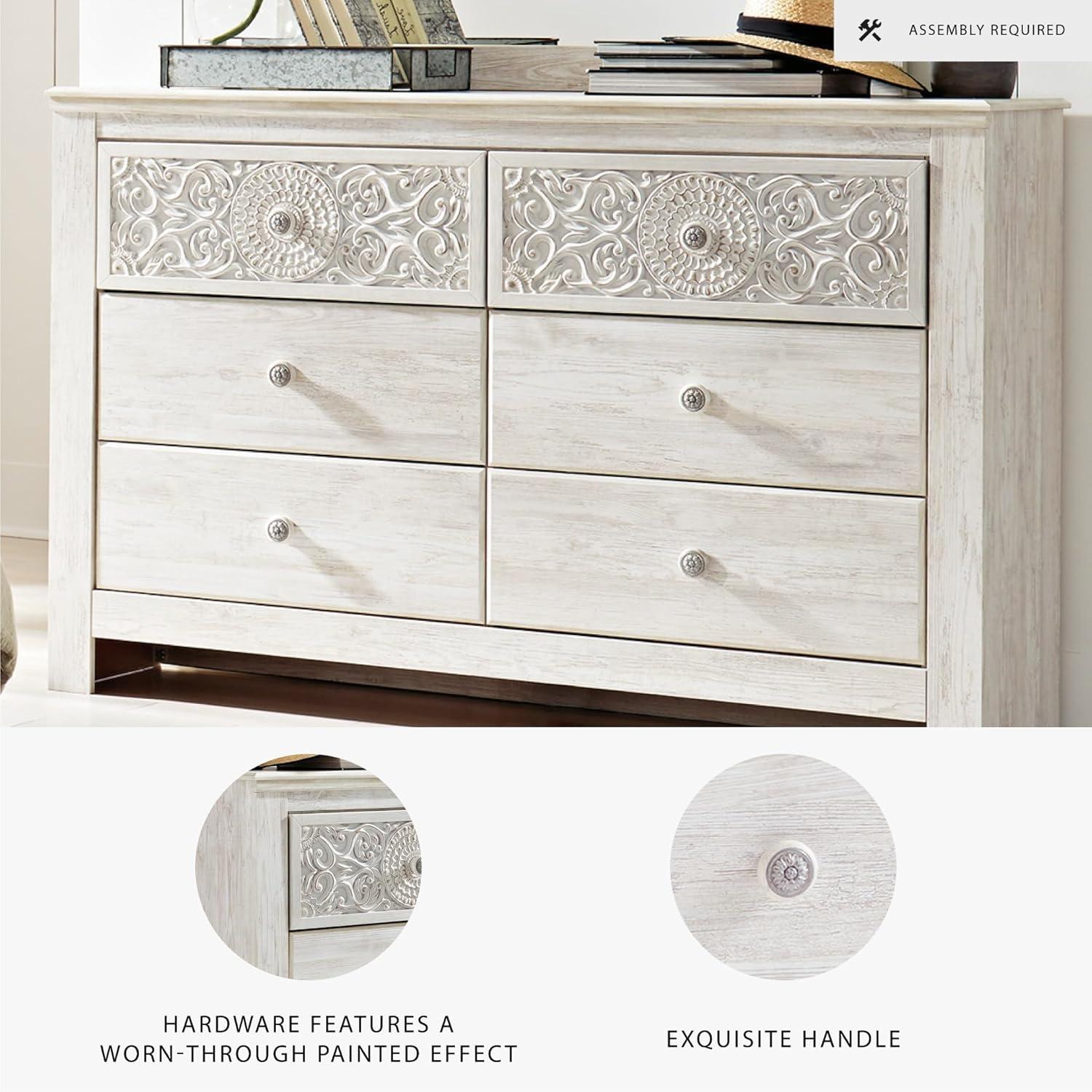imageSignature Design by Ashley Paxberry Boho 6 Drawer Dresser Smoothgliding Faux Laminate Lined Drawers Wood 6126quot W x 1583quot D x 40quot H WhitewashWhitewash