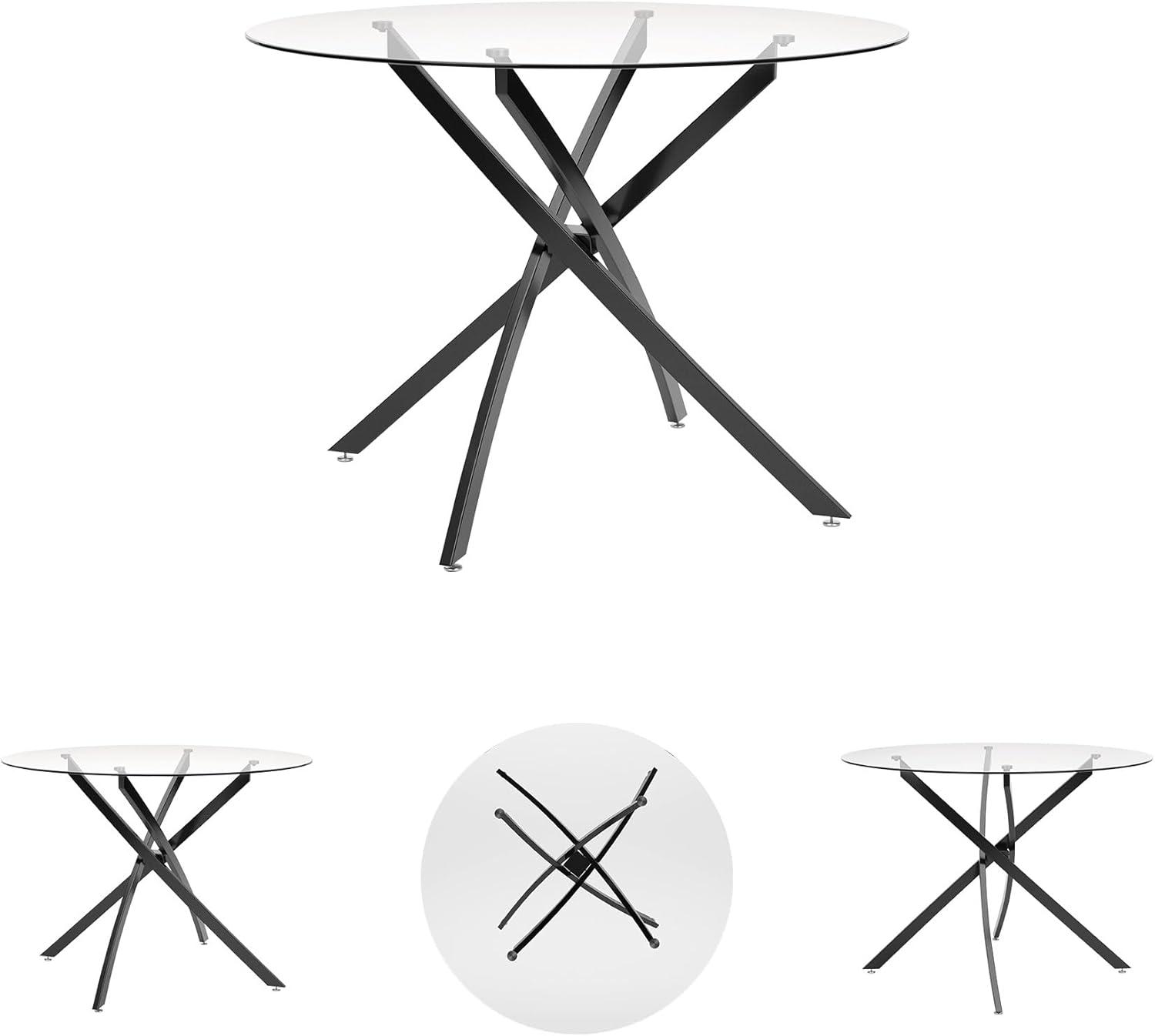 imageSignature Design by Ashley Pharwynn Modern Glass Tabletop Dining Table with CrossShaped Base Black