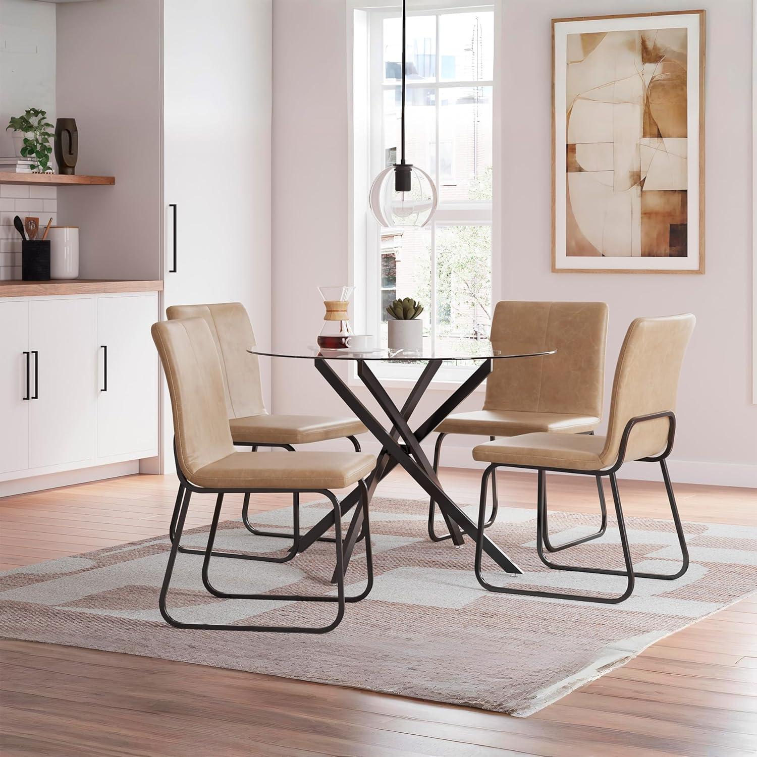 imageSignature Design by Ashley Pharwynn Modern Glass Tabletop Dining Table with CrossShaped Base Black