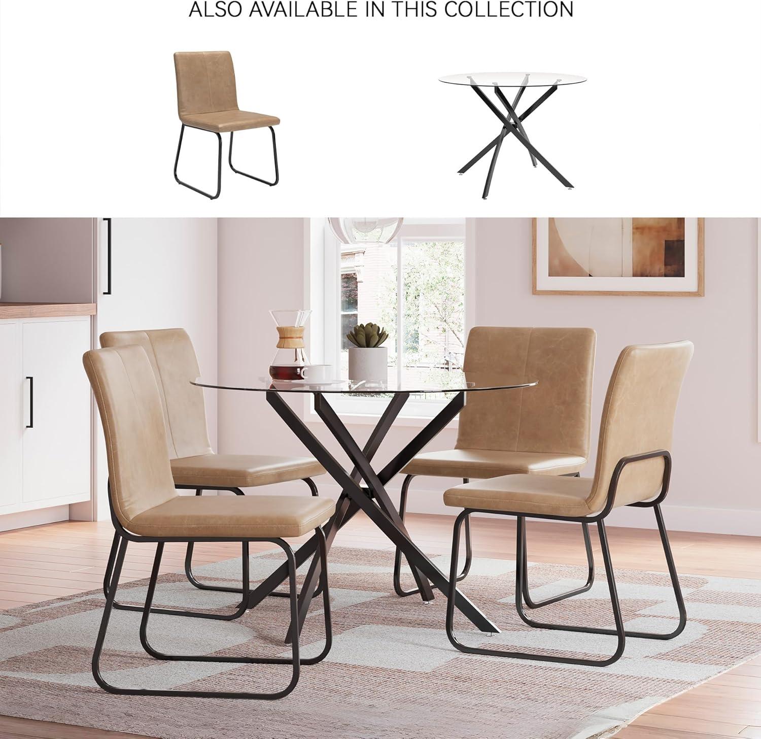 imageSignature Design by Ashley Pharwynn Modern Glass Tabletop Dining Table with CrossShaped Base Black