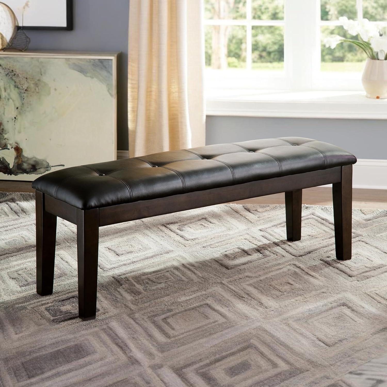 imageSignature Design by Ashley Ralene Tufted Upholstered Dining Room Bench Medium BrownDark Brown