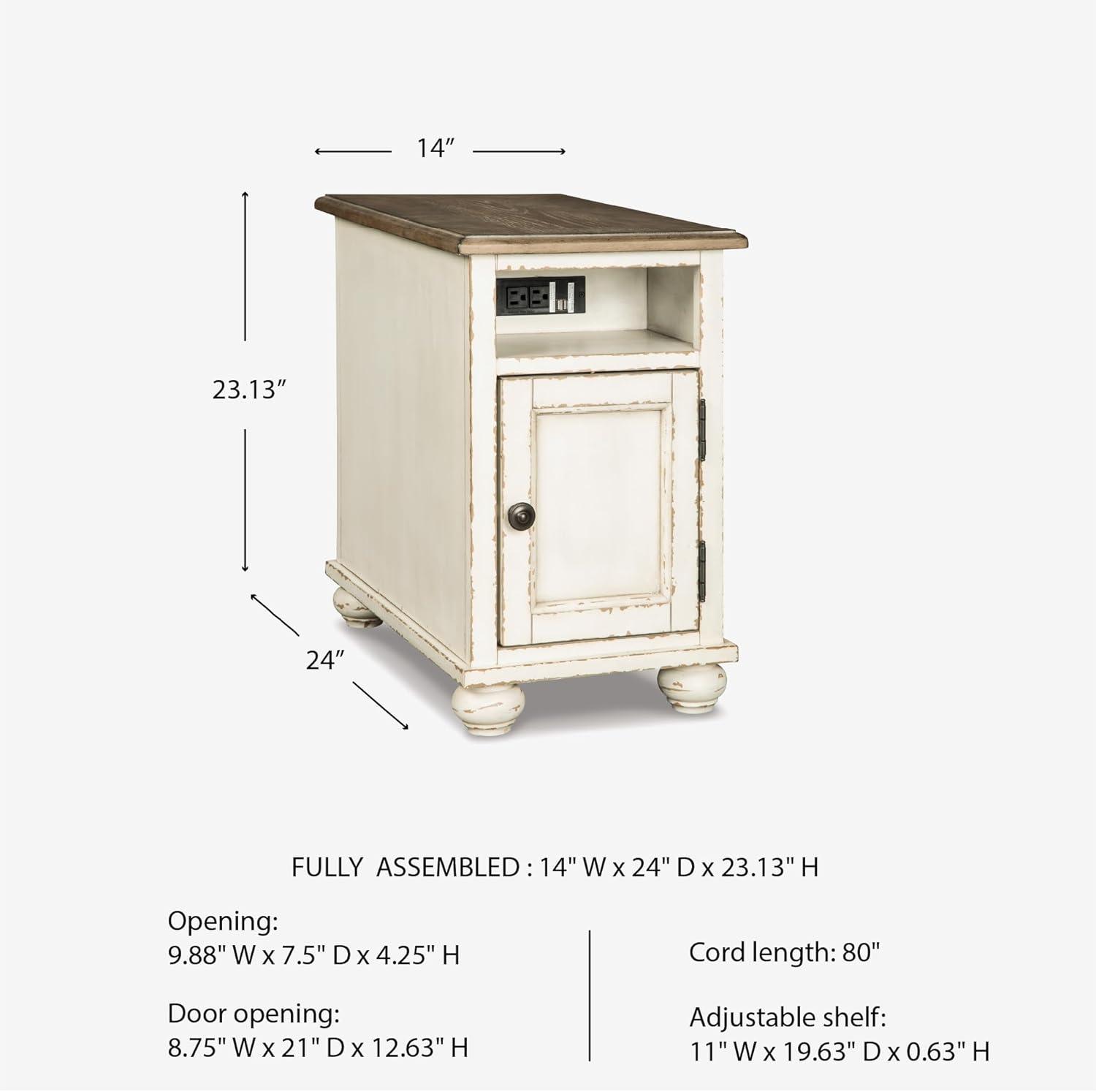 imageSignature Design by Ashley Realyn Farmhouse Chair Side End Table with Cabinet For Storage Antique White ampamp BrownDoor Front