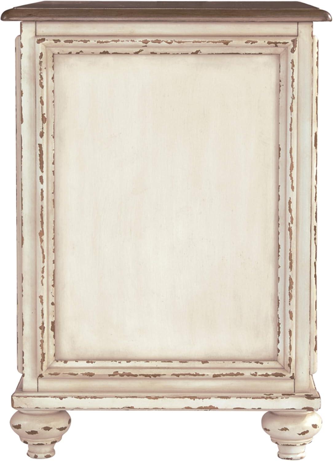 imageSignature Design by Ashley Realyn Farmhouse Chair Side End Table with Cabinet For Storage Antique White ampamp BrownMirror Front