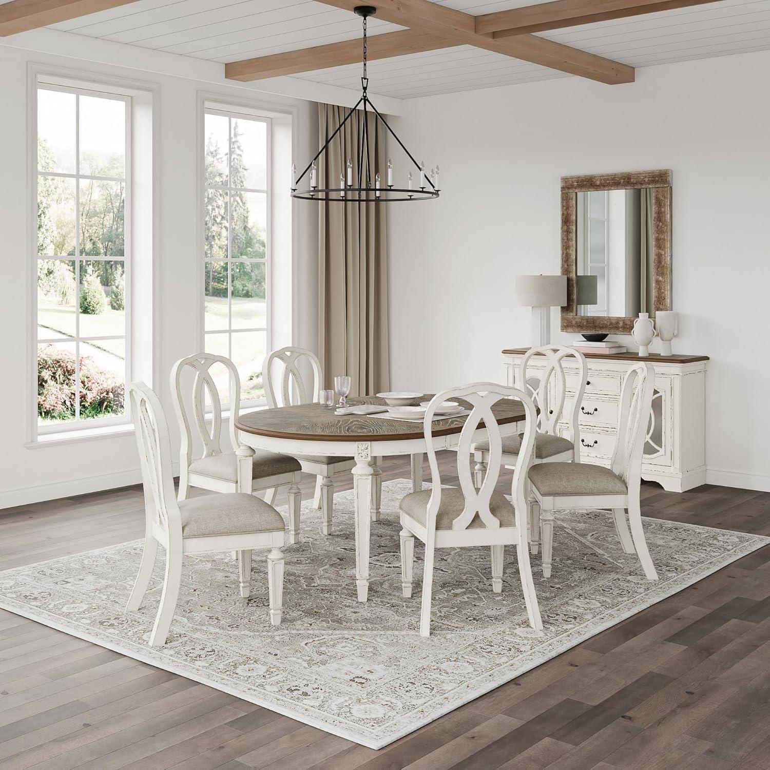imageSignature Design by Ashley Realyn Oval Dining Room Extension Table Seats 6 Antiqued 2tone Finish Wood Distressed White