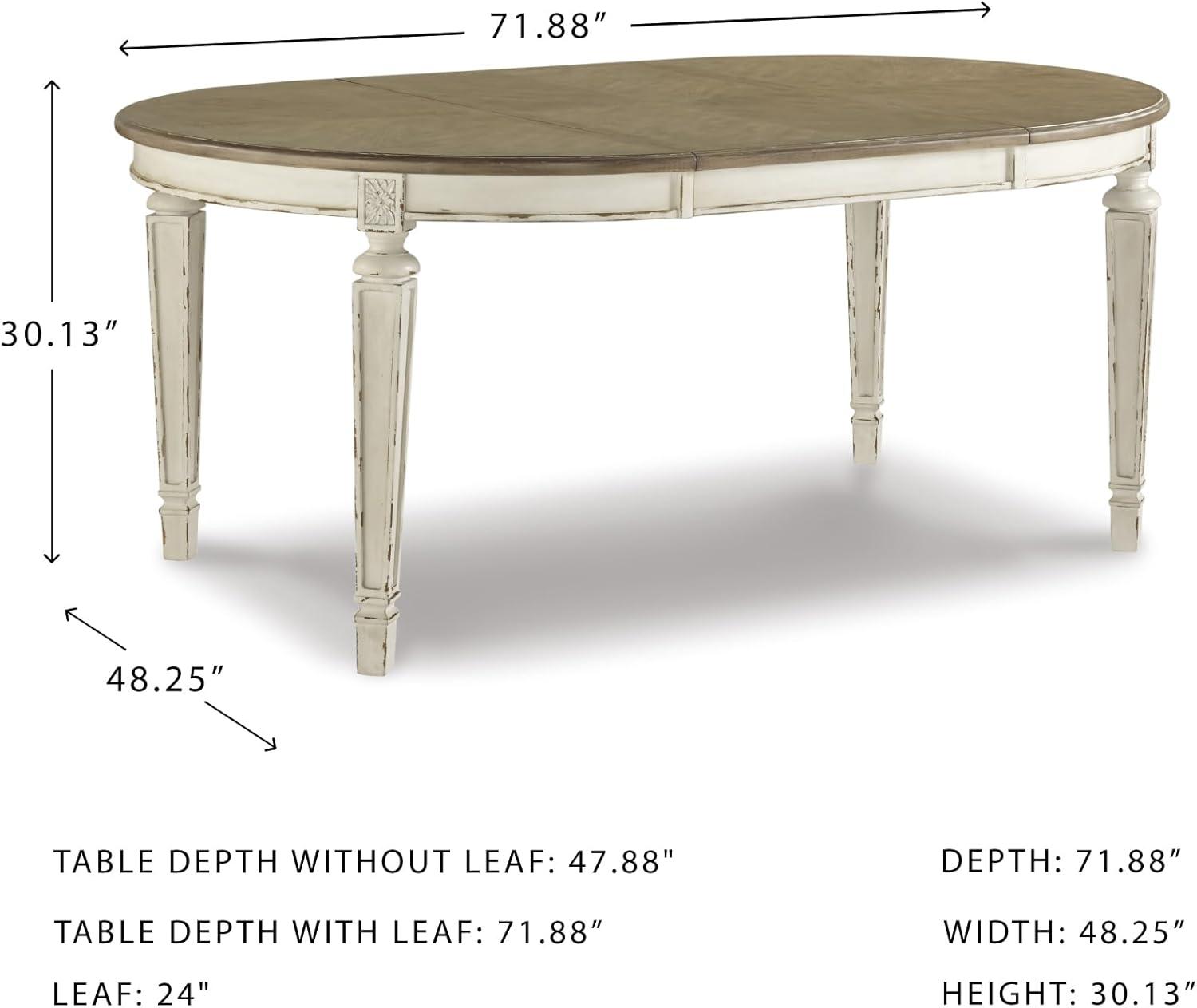 imageSignature Design by Ashley Realyn Oval Dining Room Extension Table Seats 6 Antiqued 2tone Finish Wood Distressed White